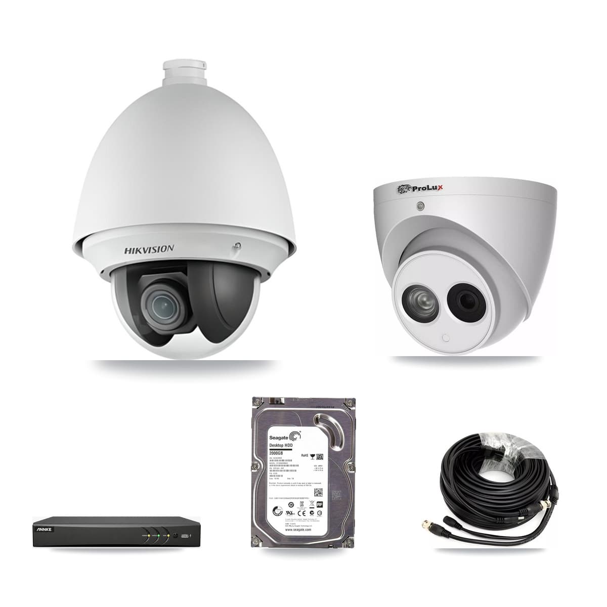 4-Channel 2MP – 4MP CCTV Kit — 1 DS-2AE4225T 2MP PTZ + 1 PXC-612C4W-A 4MP Turret Cameras + 2TB Recording (AN-DV4-8MP Recorder)