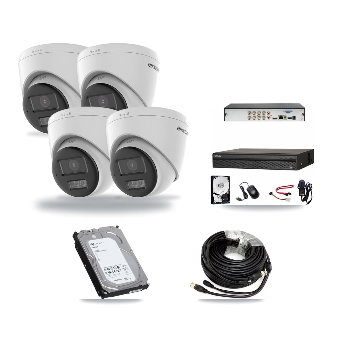 Hikvision & Dahua 8-Channel 5MP CCTV Kit — 4 DS-2CE78K0T-LTS Turret Cameras + 6TB Recording (XVR-3108AD-4K Recorder) - Image 1