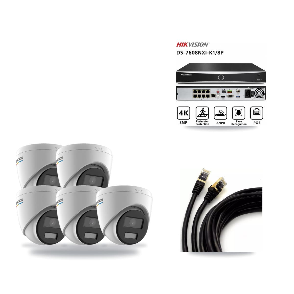 Hikvision 8-Channel 2MP CCTV Kit — 5 Turret Cameras + 3TB Recording (DS-7608NXI Recorder) - Image 1