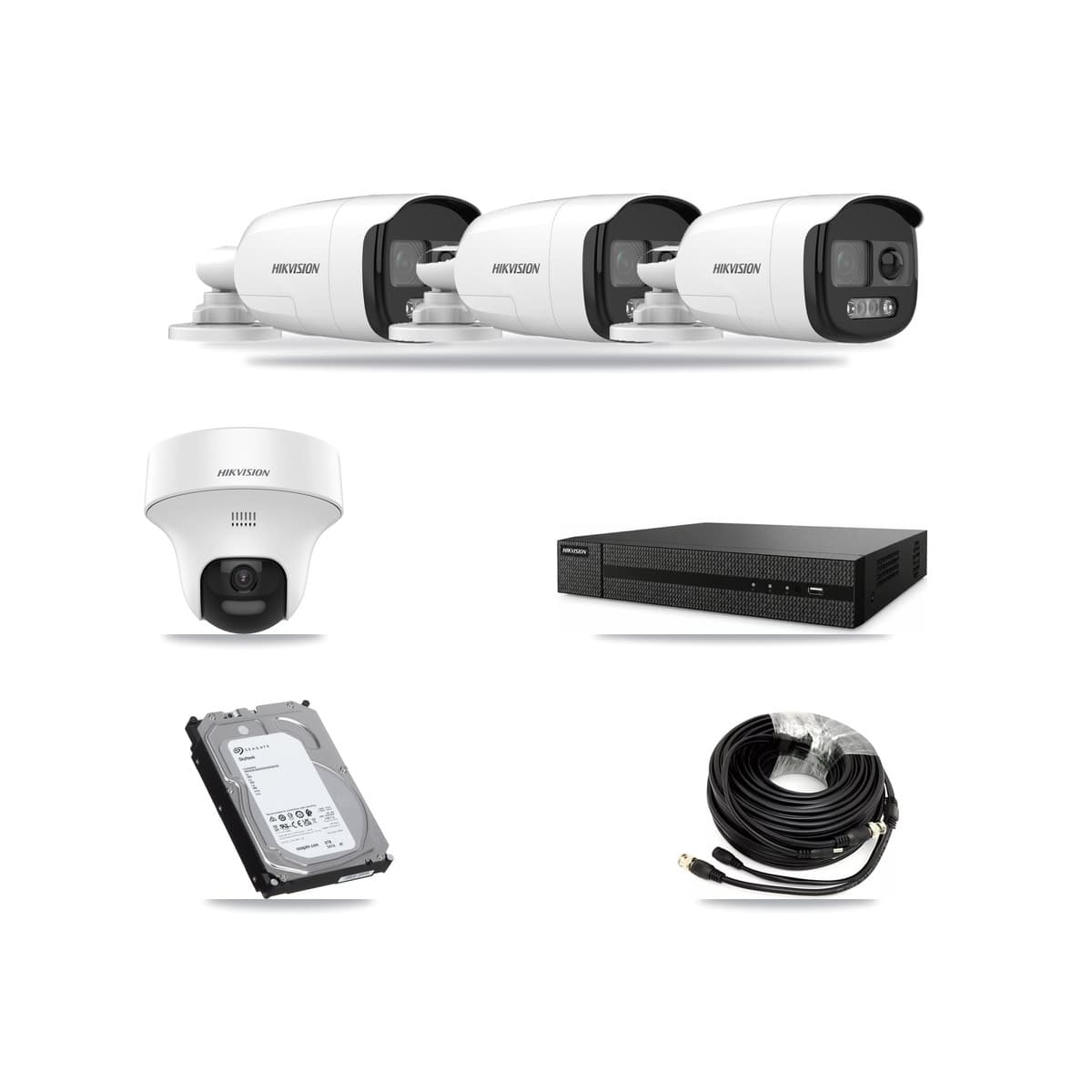 Hikvision 8-Channel 5MP CCTV Kit — 3 DS-2CE12KF3T Bullet + 1 DS-2CE70K0T Turret Cameras + 6TB Recording (DVR-8CH Recorder) - Image 1