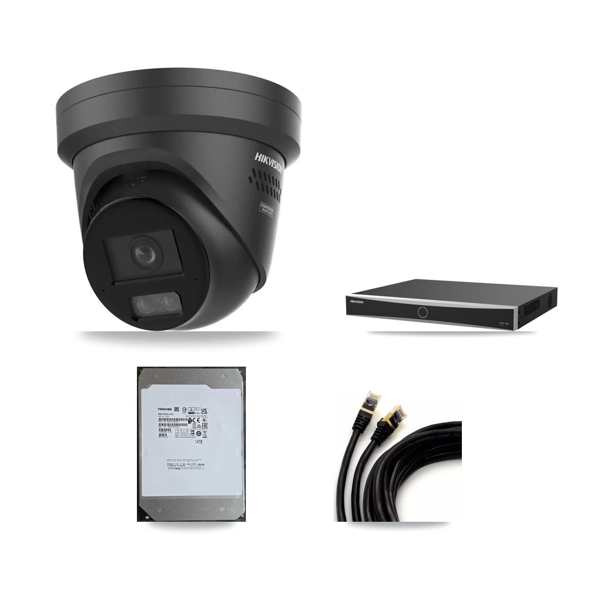 Hikvision 16-Channel 4K CCTV Kit — 5 Black Turret Cameras + 14TB Recording (DS-7616NXI Recorder)
