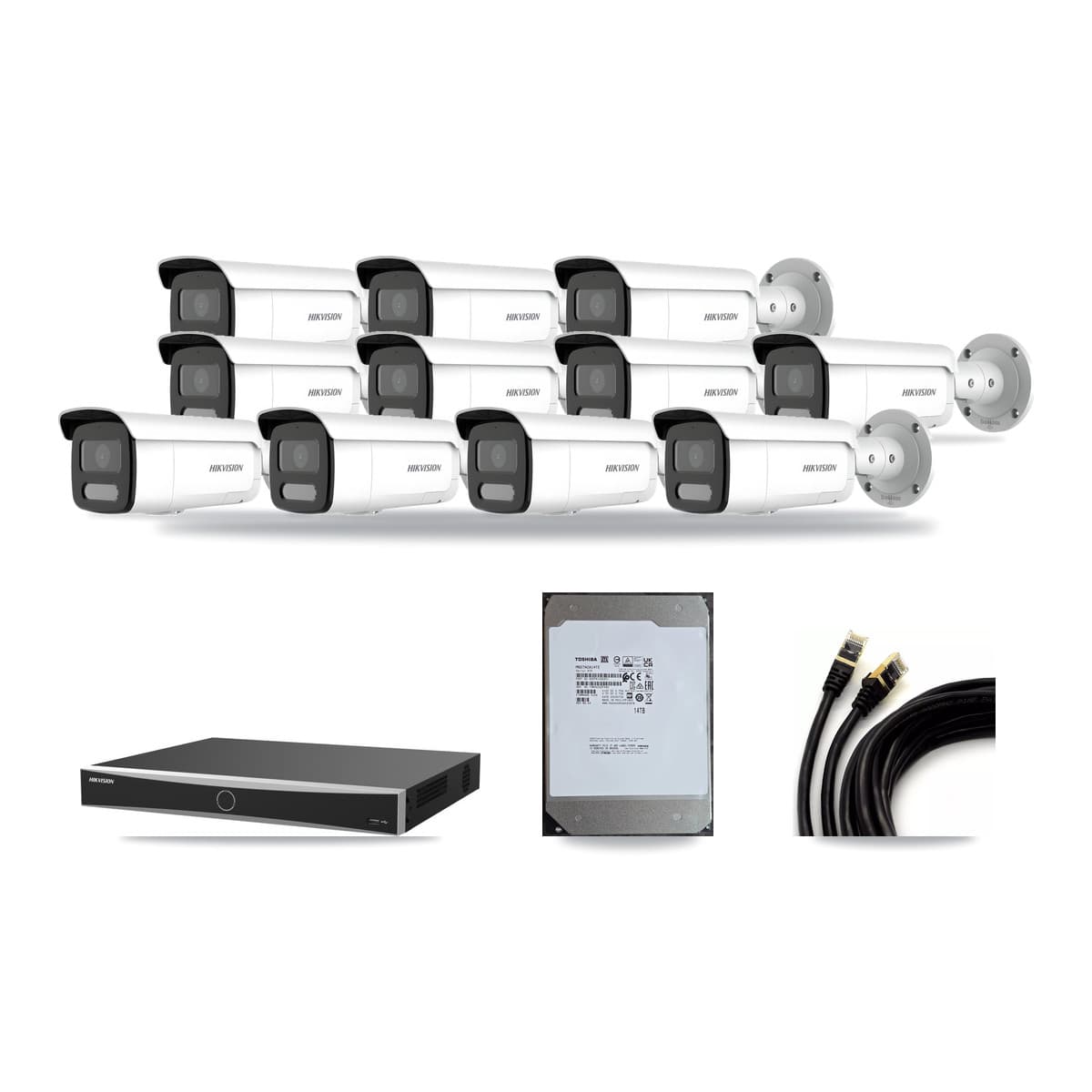 Hikvision 16-Channel 4MP – 5MP CCTV Kit — 11 4MP Bullet + 1 5MP Dome Cameras + 14TB Recording (DS-7616NXI Recorder) - Image 1