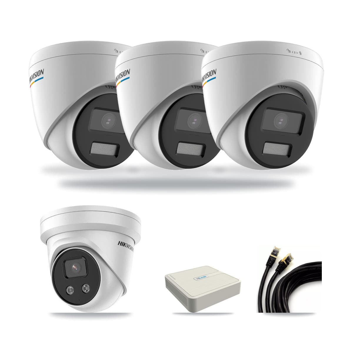 Hikvision & HiLook 8-Channel 2MP – 5MP CCTV Kit — 3 2MP + 1 5MP Turret Cameras + 3TB Recording (NVR-108H-D Recorder) - Image 1