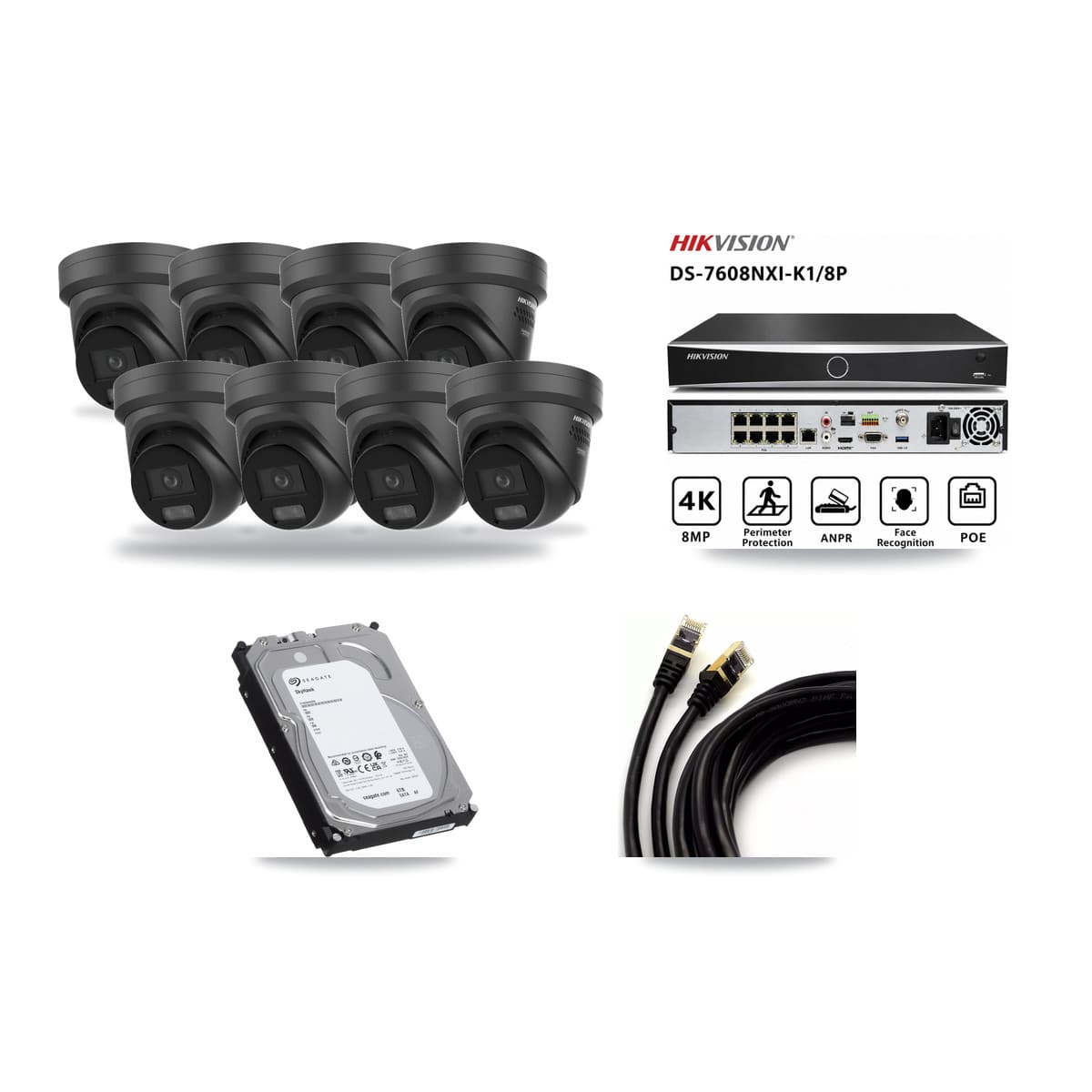 Hikvision 8-channel CCTV kit: 8 cameras (8× 4K Turret), 6TB hard drive