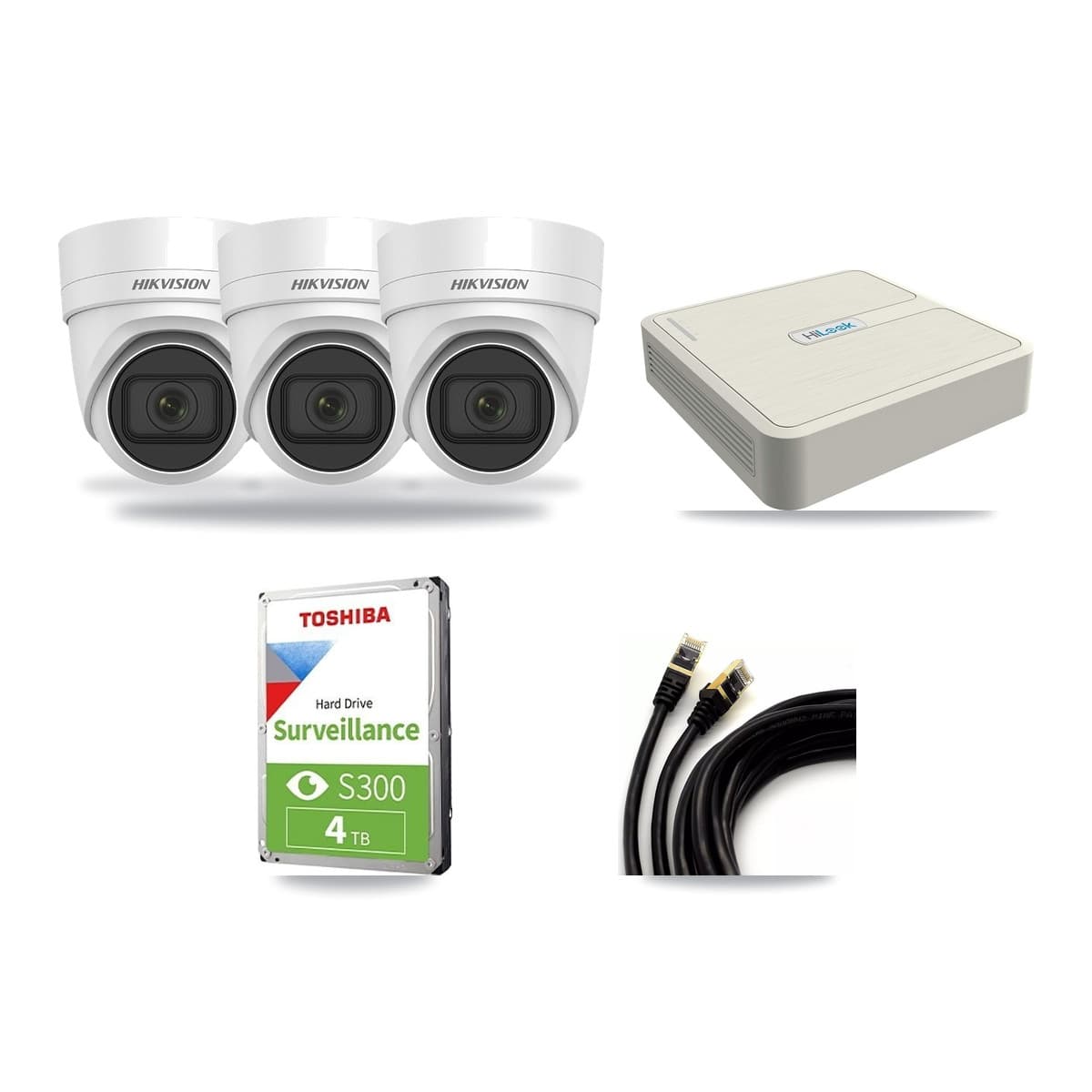 Hikvision & HiLook 8-Channel 4MP CCTV Kit — 3 DS-2CD2H45FWD Turret Cameras + 4TB Recording (NVR-108H-D Recorder) - Image 1