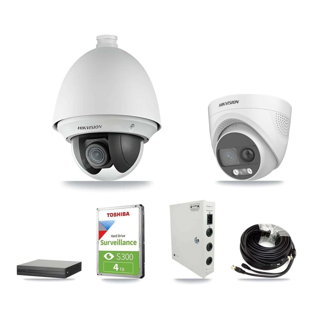 Hikvision 16-Channel 2MP – 5MP CCTV Kit — 2 DS-2AE4225T 2MP PTZ + 2 DS-2CE72KF3T 5MP Turret Cameras + 4TB Recording