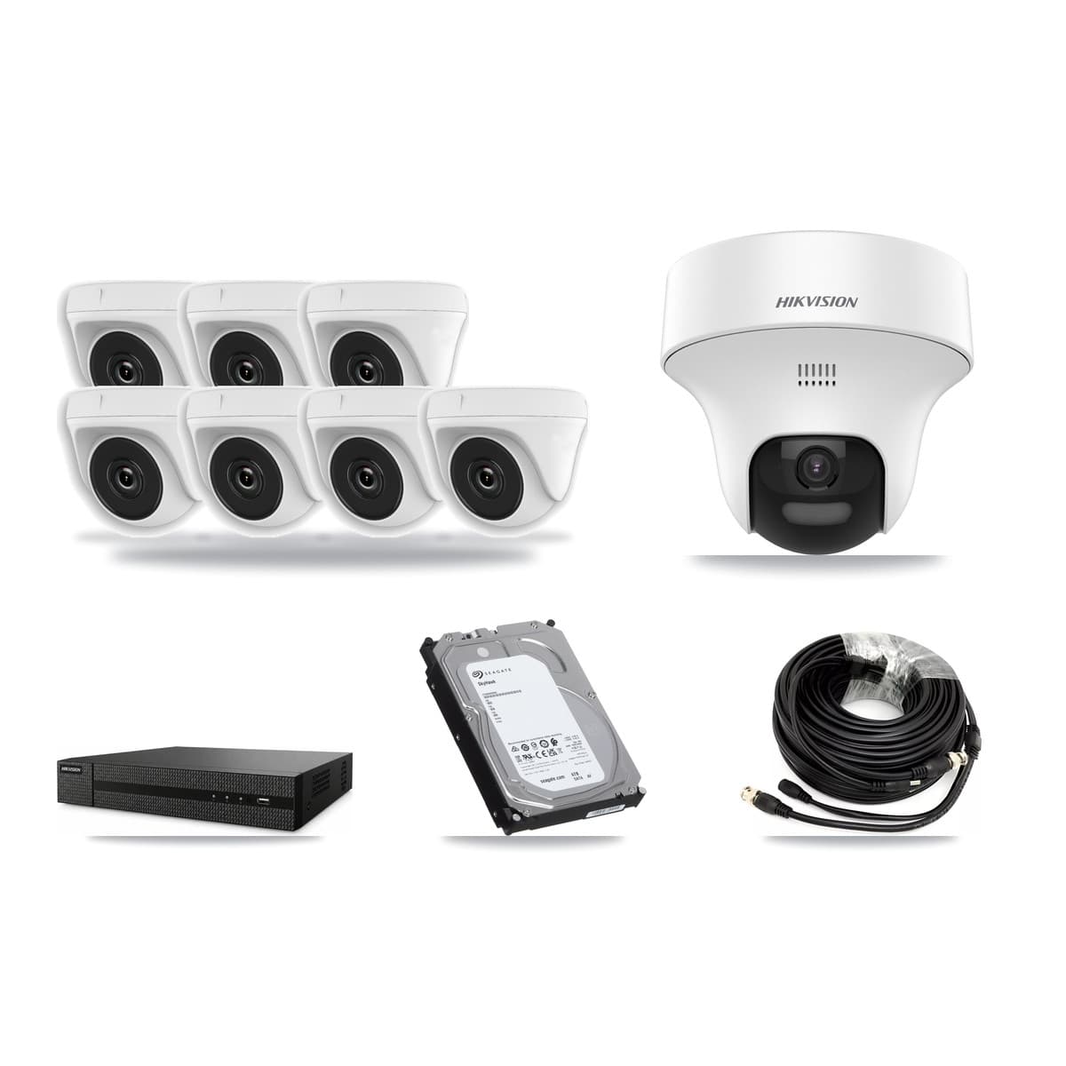 Hikvision 8-Channel 2MP – 5MP CCTV Kit — 1 5MP Turret + 7 White 2MP Dome Cameras + 6TB Recording (DVR-8CH Recorder) - Image 1
