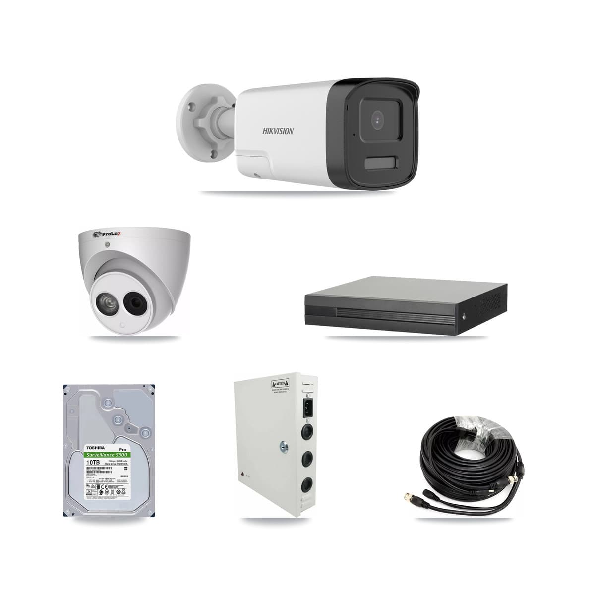Hikvision & Prolux 16-Channel 4MP – 5MP CCTV Kit — 11 DS-2CE17K0T 5MP Bullet + 1 PXC-612C4W-A 4MP Turret Cameras + 10TB Recording (XVR-3116HS Recorder)