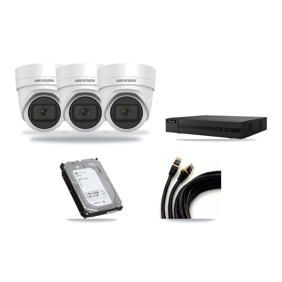 Hikvision & HiLook 8-Channel 4K CCTV Kit — 3 DS-2CD2H83G0 Turret Cameras + 6TB Recording - Image 1