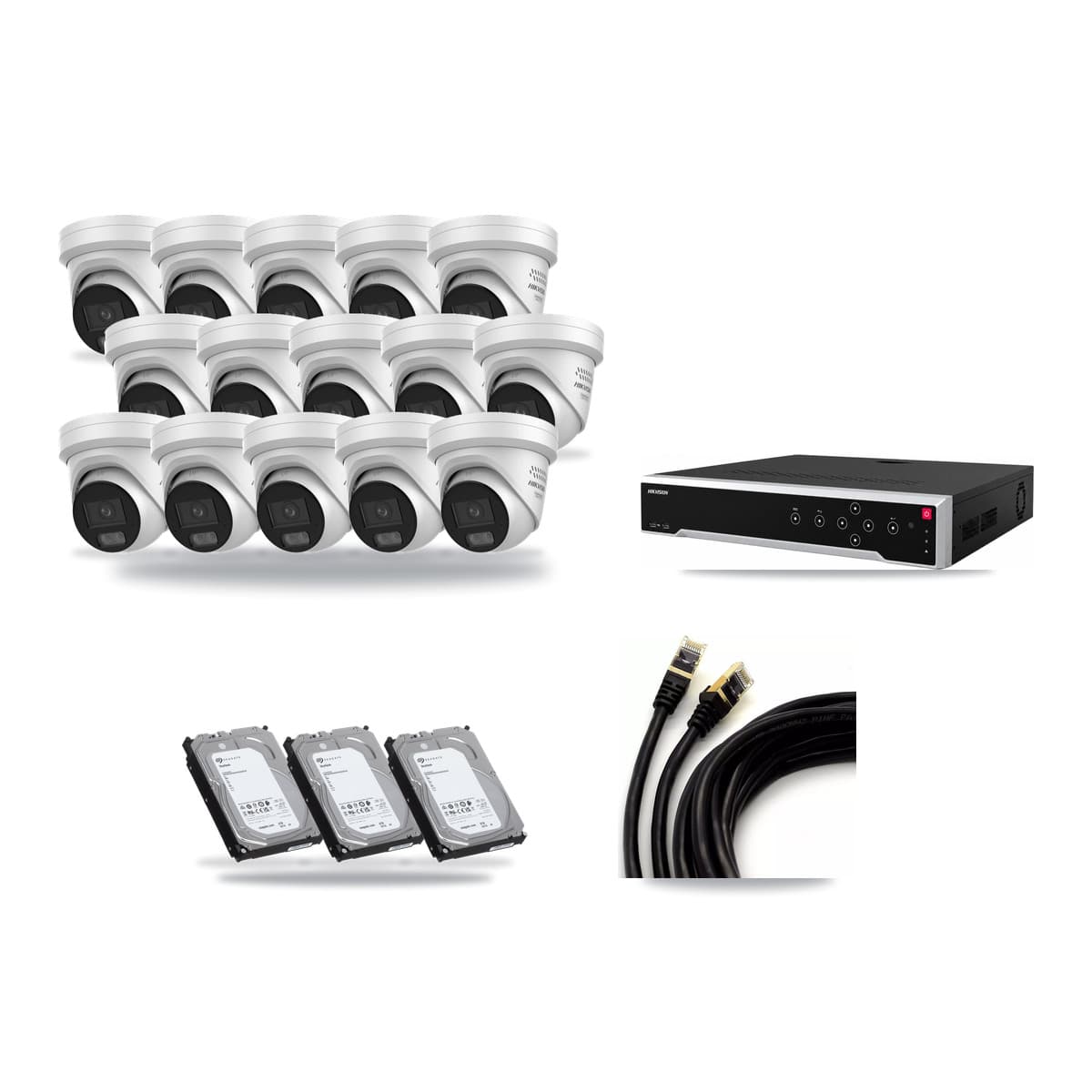 Hikvision 32-Channel 4MP CCTV Kit — 15 DS-2CD2347G3 Turret Cameras + 3× 6TB Recording - Image 1