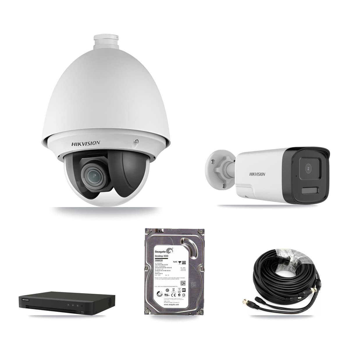 Hikvision 16-Channel 2MP – 5MP CCTV Kit — 1 DS-2AE4225T 2MP PTZ + 1 DS-2CE17K0T 5MP Bullet Cameras + 2TB Recording (IDS-7216HQHI Recorder)