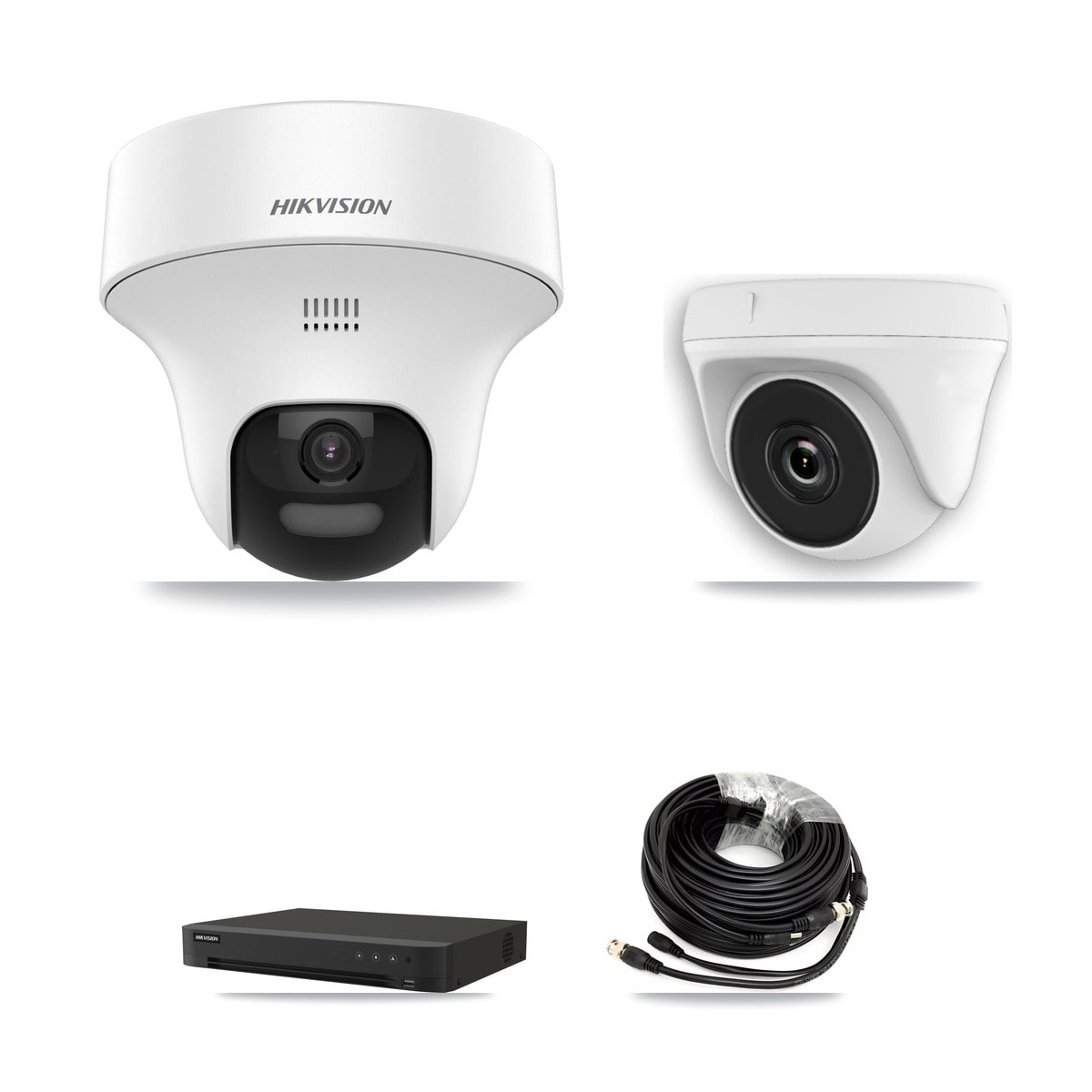 Hikvision IDS-7216HQHI-M1/XT 16-Channel DVR CCTV Kit — 2× DS-2CE70K0T-PTLTS 5MP Turret + 2× HDT-2MP-N20W-2.8MM White 2MP Dome Cameras + 4TB HDD