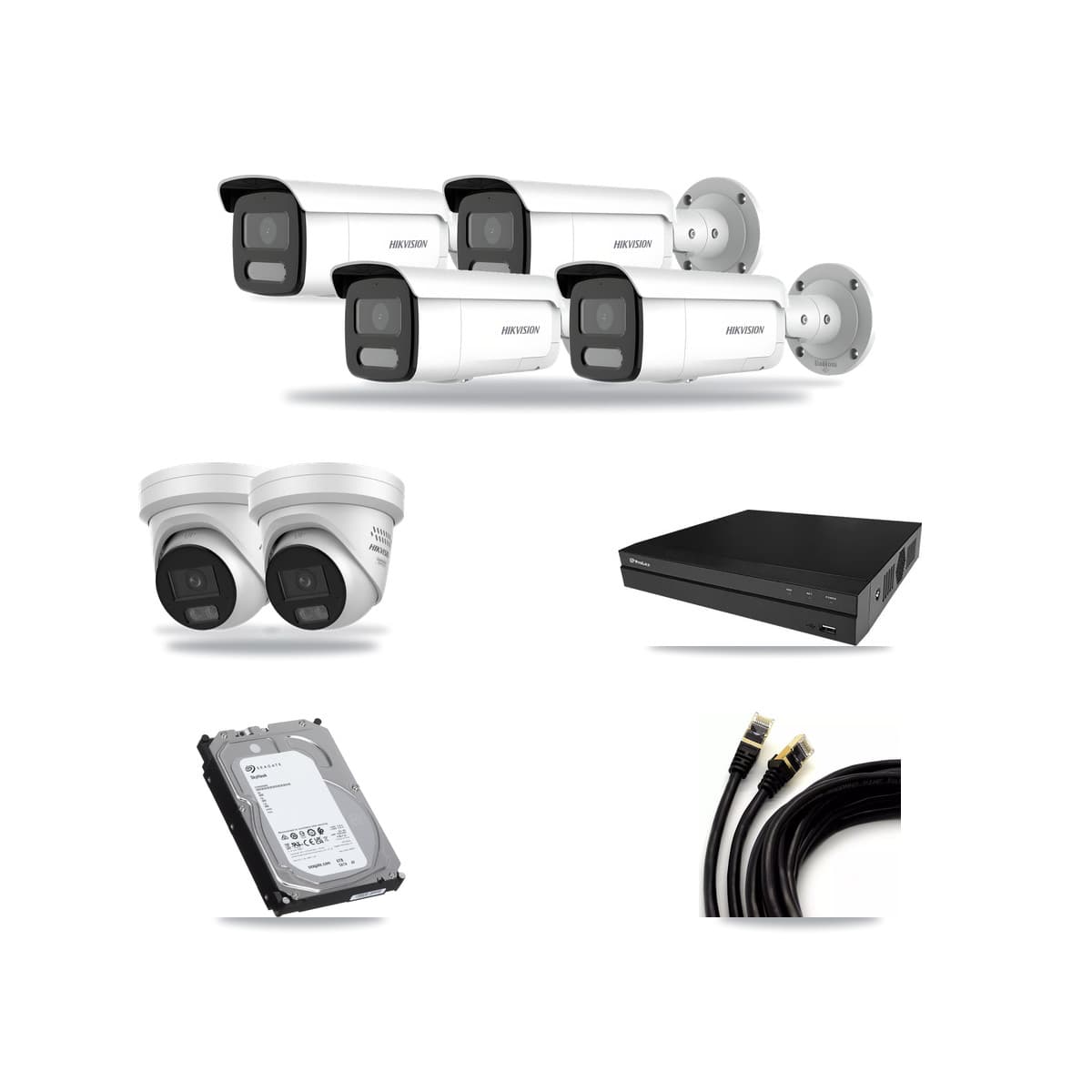 Hikvision & Prolux 8-Channel 4MP CCTV Kit — 2 DS-2CD2347G3 Turret + 4 DS-2CD2T47G2H Bullet Cameras + 6TB Recording - Image 1