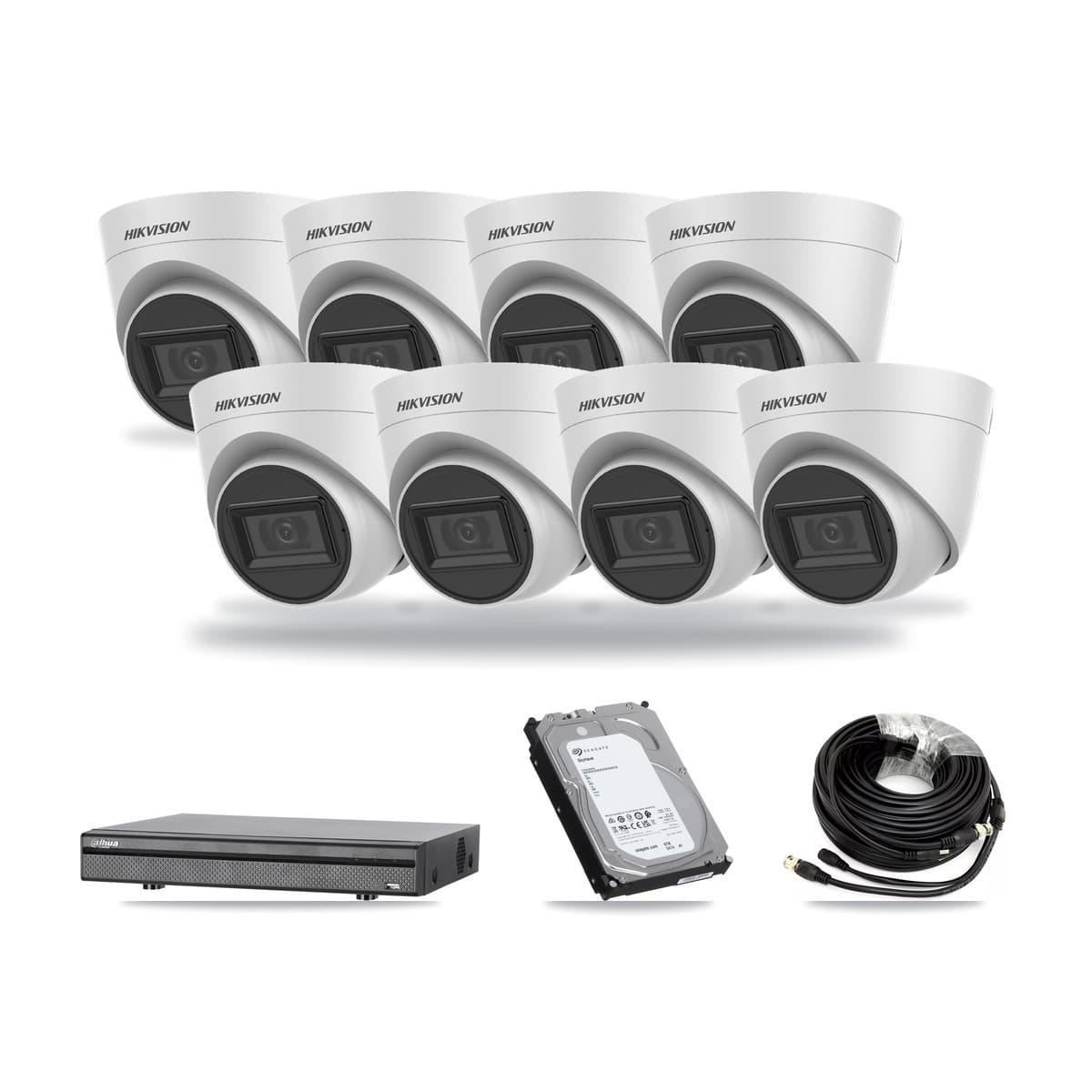 Hikvision & Dahua 8-Channel 5MP CCTV Kit — 8 White Turret Cameras + 6TB Recording (DH-XVR5108H Recorder) - Image 1