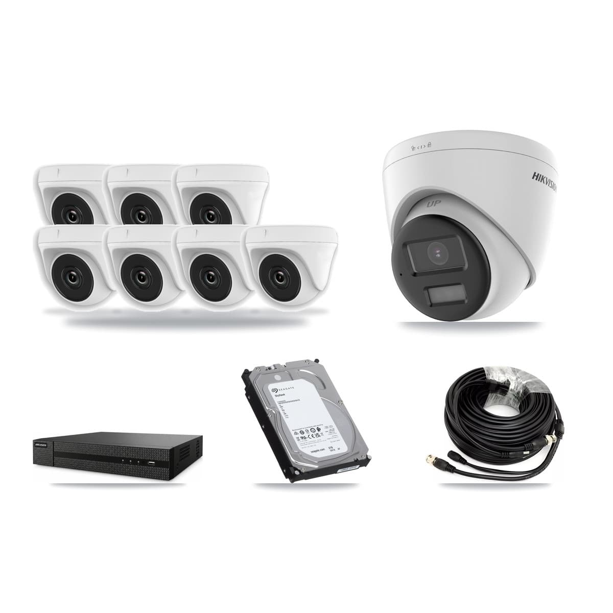 Hikvision 8-Channel 2MP – 4K CCTV Kit — 1 4K Turret + 7 2MP Dome Cameras + 6TB Recording - Image 1