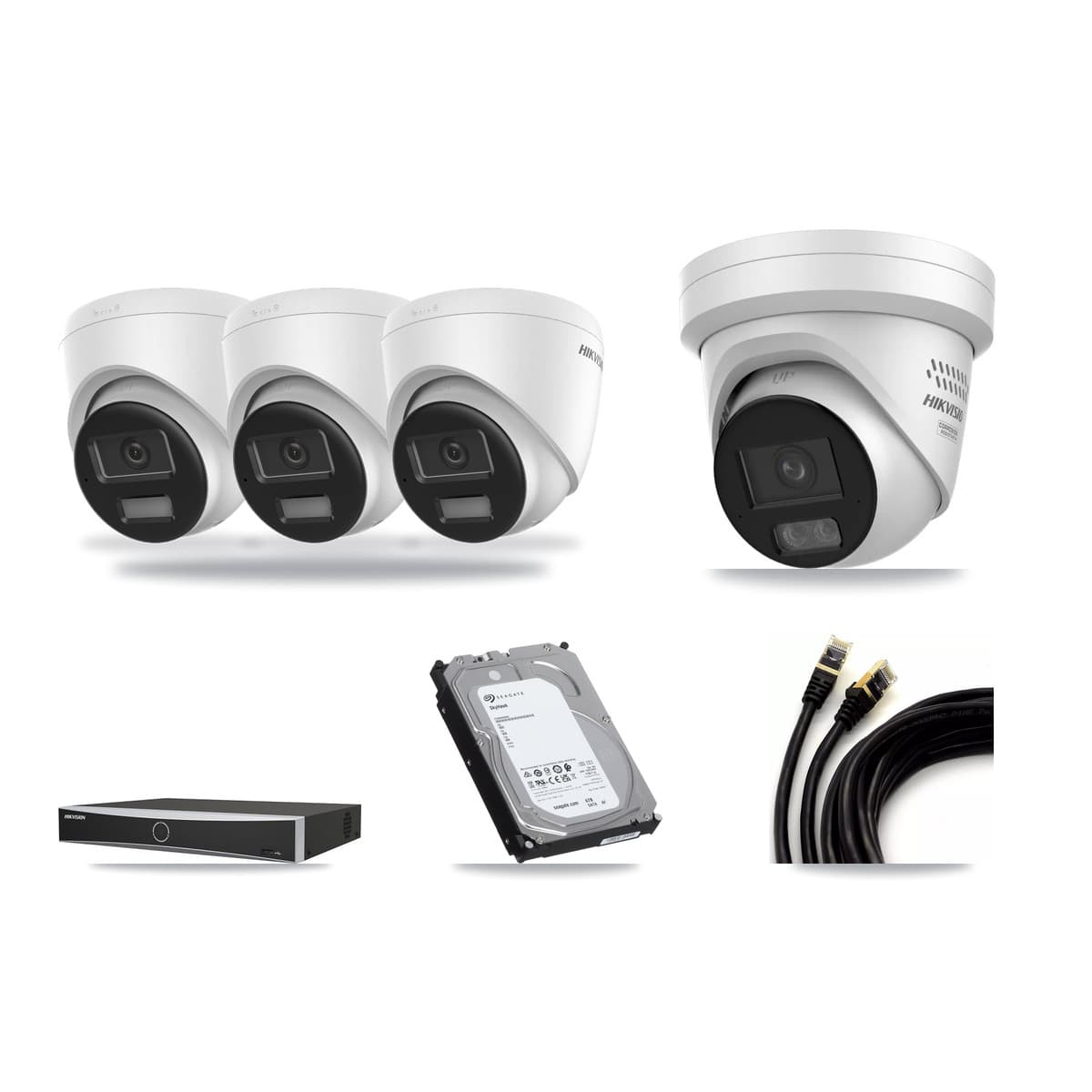 Hikvision 4-Channel 4MP – 4K CCTV Kit — 3 4K + 1 4MP Turret Cameras + 6TB Recording - Image 1