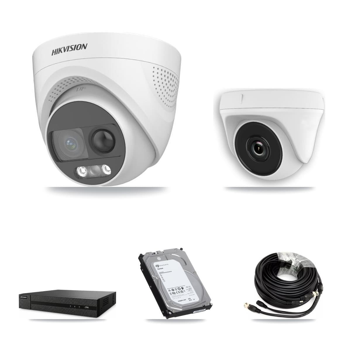 Hikvision 8-Channel 2MP – 5MP CCTV Kit — 4 DS-2CE72KF3T 5MP Turret + 4 White HDT-2MP-N20W 2MP Dome Cameras + 6TB Recording (DVR-8CH Recorder)
