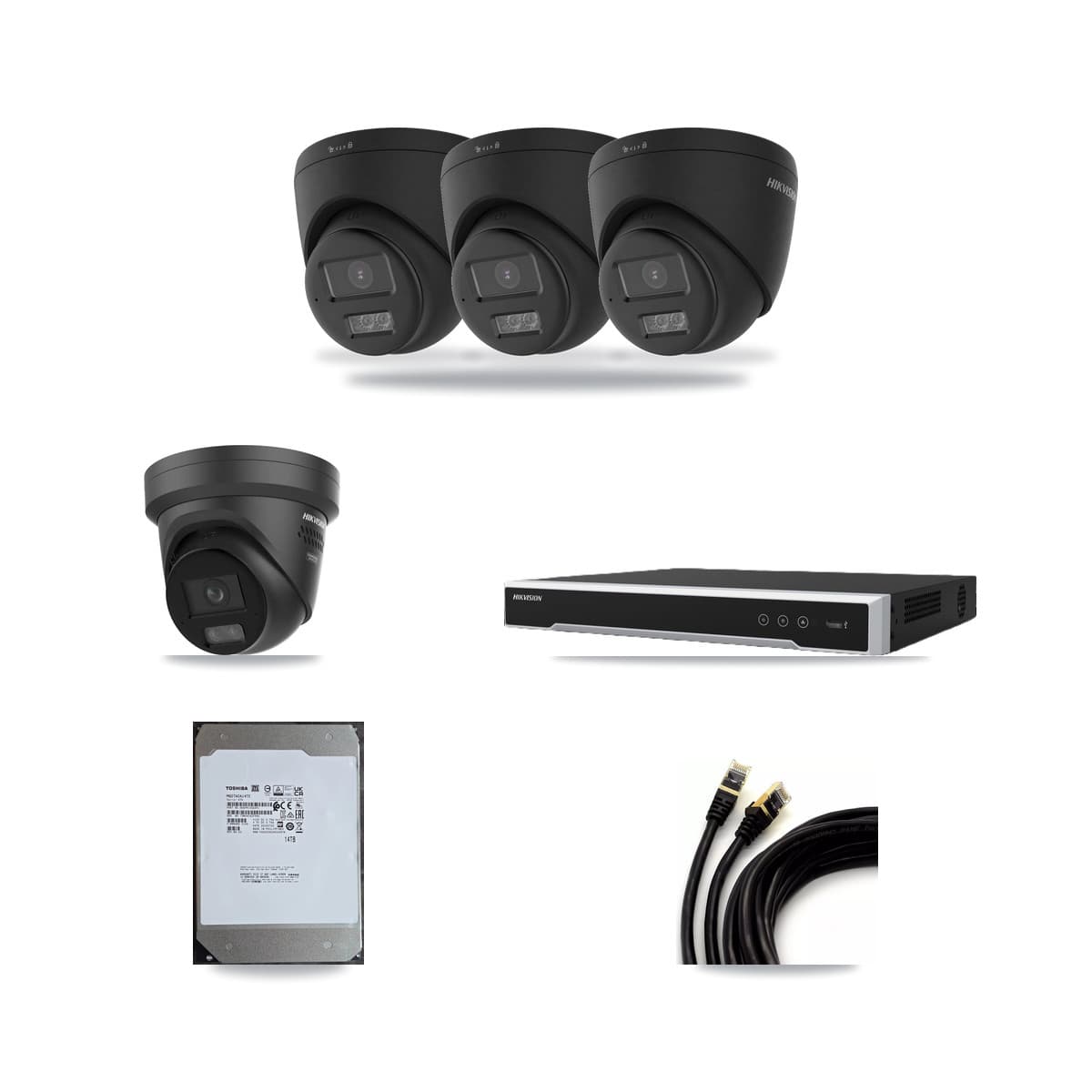 Hikvision 8-Channel 4K CCTV Kit — 3 Black DS-2CD1383G2 + 1 Black DS-2CD2387G3 Turret Cameras + 14TB Recording - Image 1