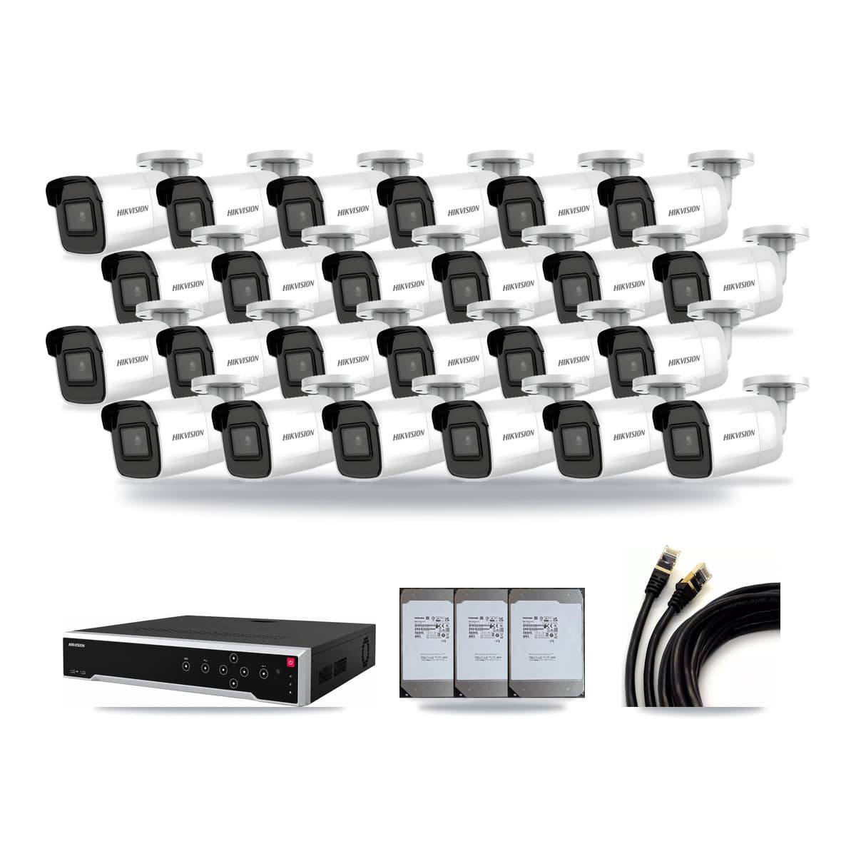 Hikvision 32-Channel 4K CCTV Kit — 24 Bullet Cameras + 3× 14TB Recording - Image 1