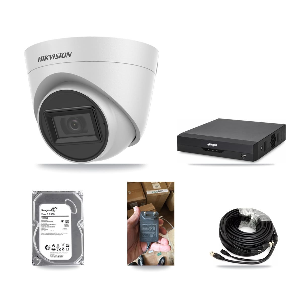 Hikvision & Dahua 4-Channel 5MP CCTV Kit — 1 White Turret Camera + 1TB Recording - Image 1