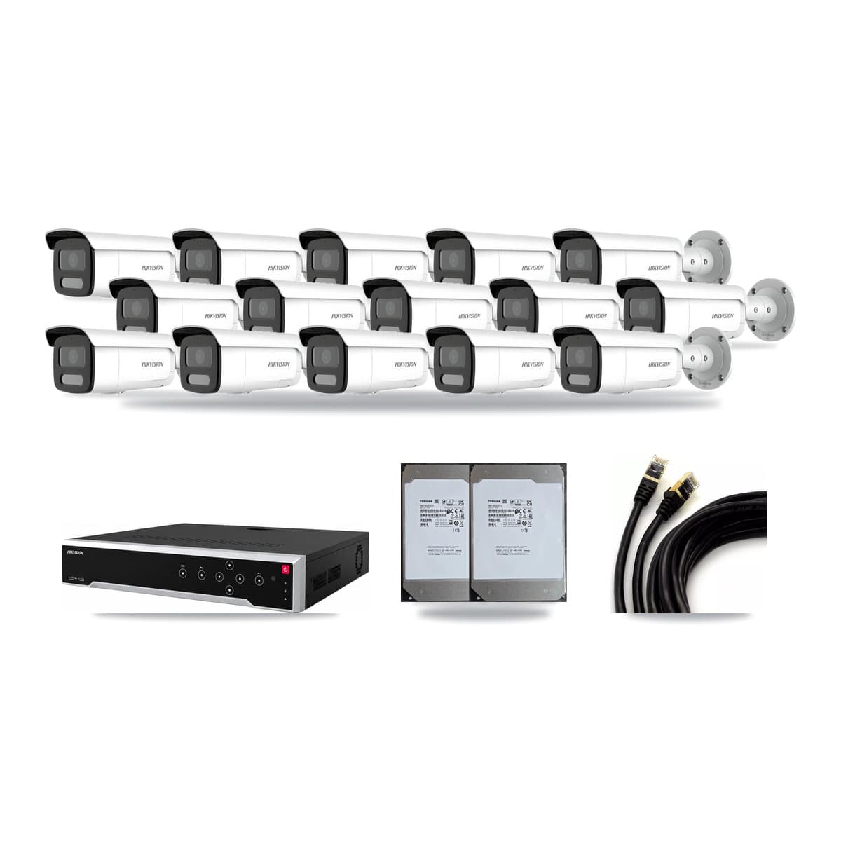 Hikvision 32-Channel 4MP – 4K CCTV Kit — 10 4MP + 5 4K Bullet Cameras + 2× 14TB Recording - Image 1