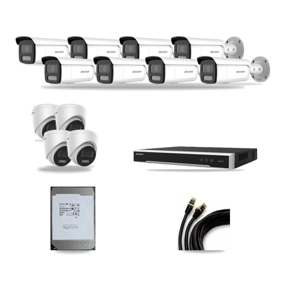 Hikvision 16-Channel 4MP CCTV Kit — 4 Turret + 8 Bullet Cameras + 14TB Recording (DS-7616NI-M2 Recorder) - Image 1