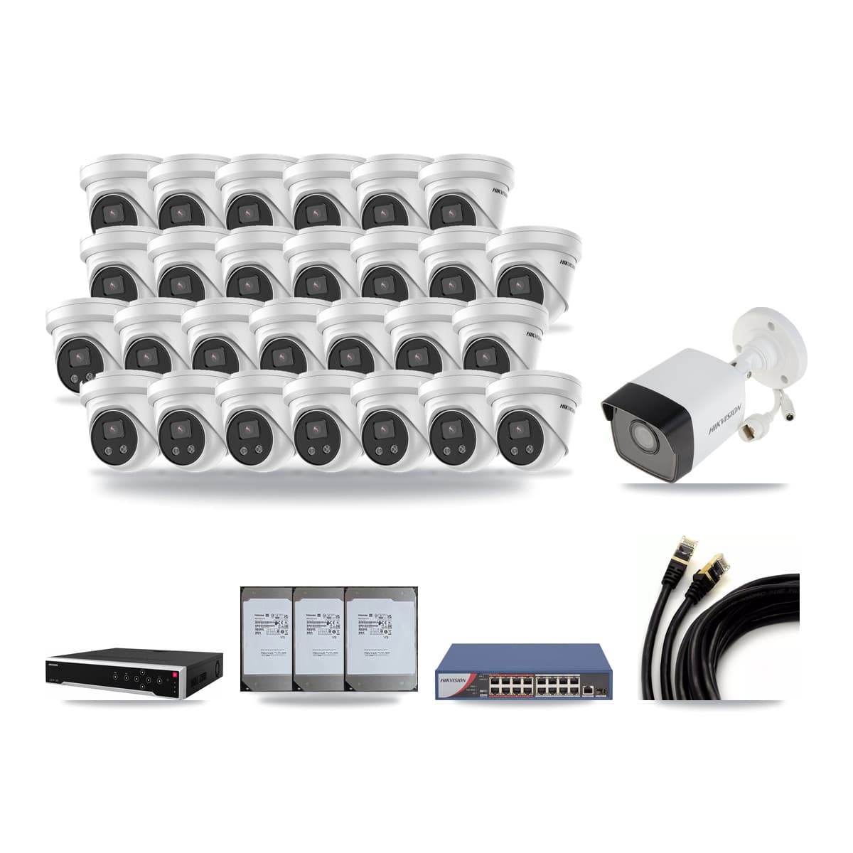 Hikvision 32-Channel 5MP CCTV Kit — 1 Bullet + 27 Turret Cameras + 3× 14TB Recording - Image 1