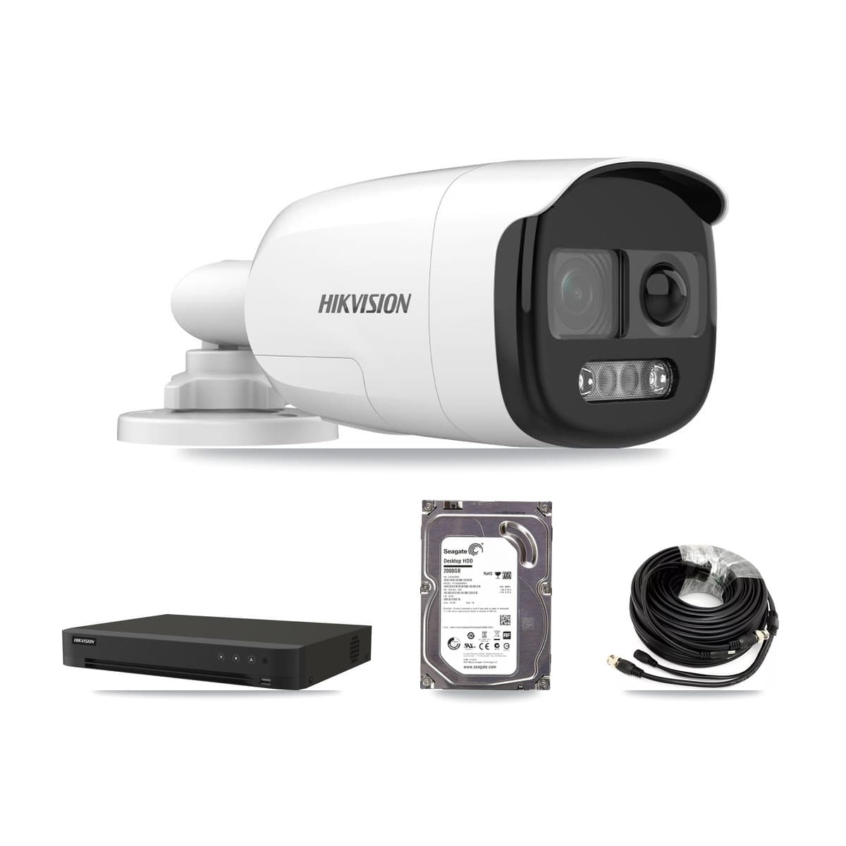 Hikvision 8-Channel 5MP CCTV Kit — 4 DS-2CE12KF3T-PIRXO Bullet Cameras + 2TB Recording (IDS-7208HUHI-M1/XT Recorder)