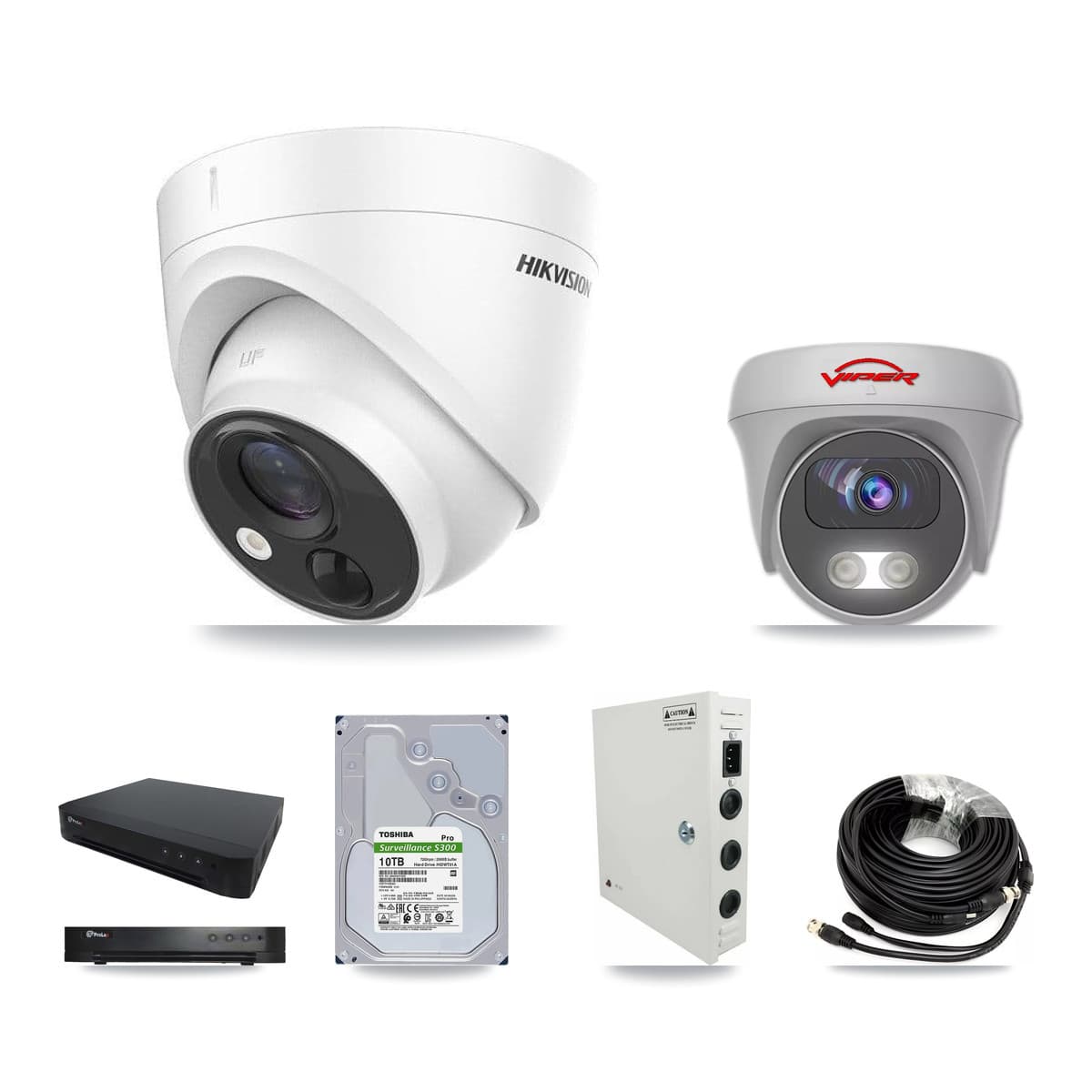 16-Channel 5MP CCTV Kit — 11 DS-2CE71H0T Turret + 1 VIPER-5MP-3K Cameras + 10TB Recording