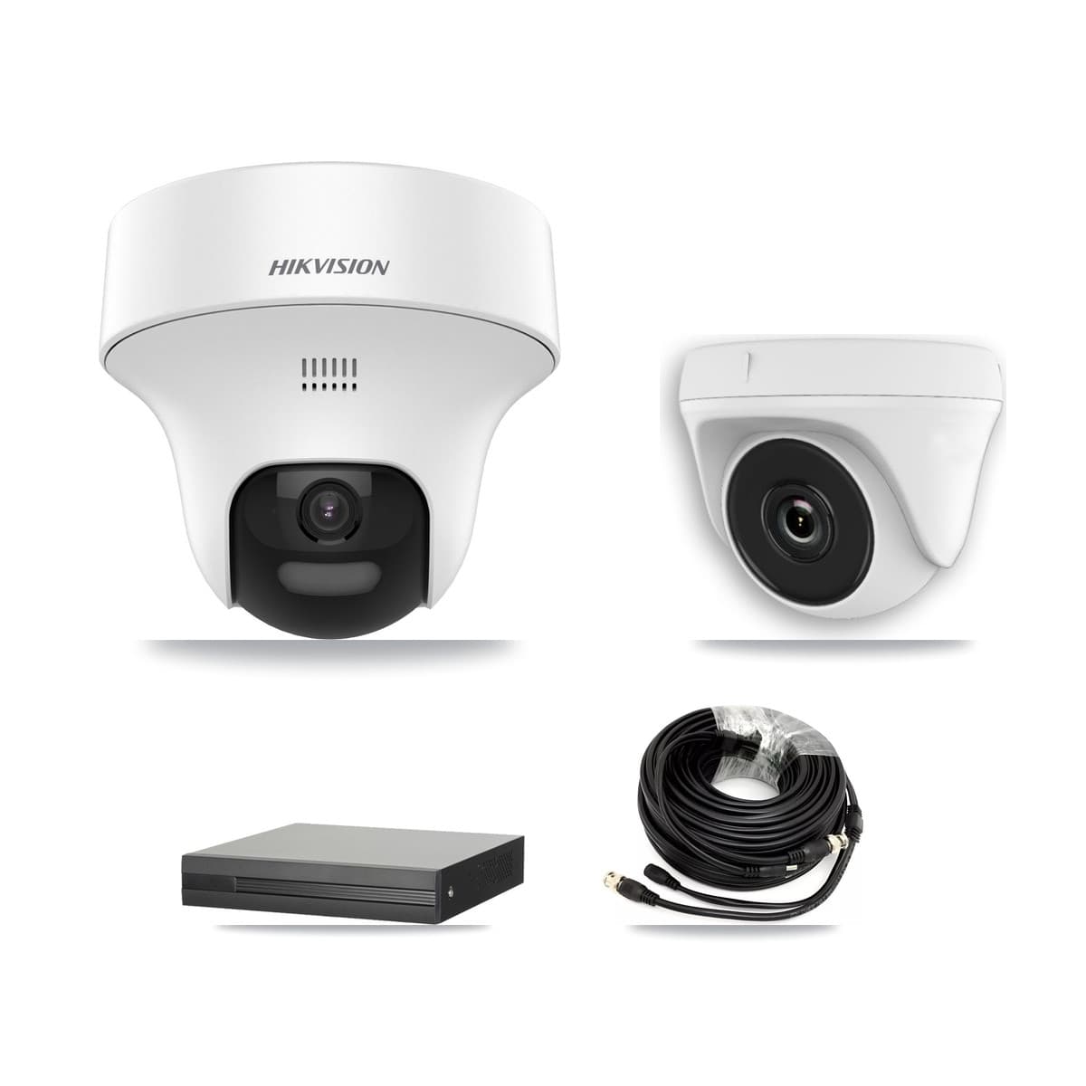 Hikvision 8-Channel 2MP – 5MP CCTV Kit — 2 DS-2CE70K0T 5MP Turret + 1 White HDT-2MP-N20W 2MP Dome Cameras + 3TB Recording (XVR-3108HS Recorder)