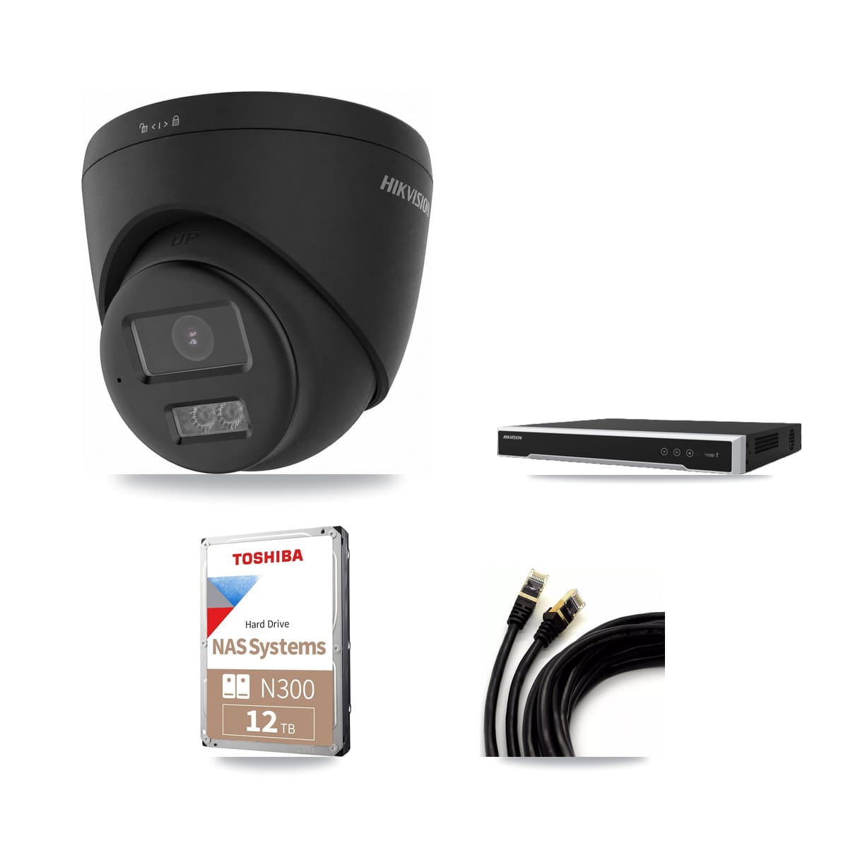 Hikvision 16-Channel 4K CCTV Kit — 9 Black DS-2CD1383G2 Turret Cameras + 2× 12TB Recording (DS-7616NI-M2 Recorder)