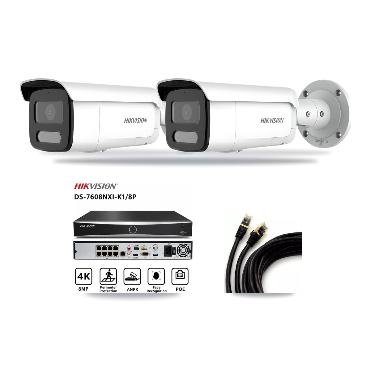 Hikvision 8-Channel 4MP CCTV Kit — 2 Bullet Cameras + 3TB Recording (DS-7608NXI Recorder) - Image 1