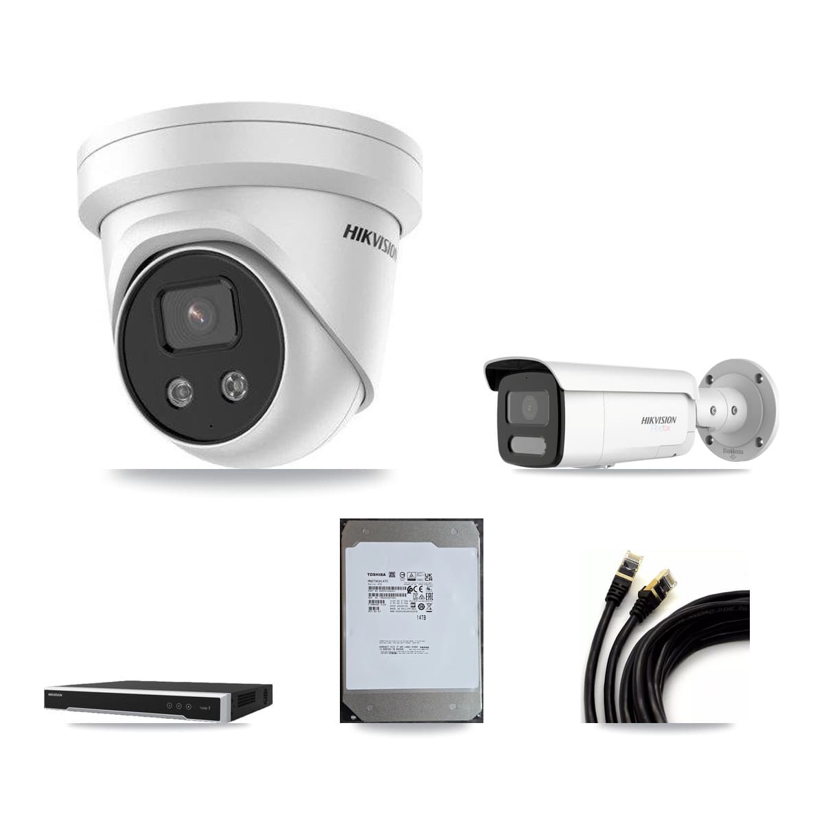Hikvision 8-Channel 5MP – 4K CCTV Kit — 2 4K Bullet + 6 5MP Turret Cameras + 14TB Recording
