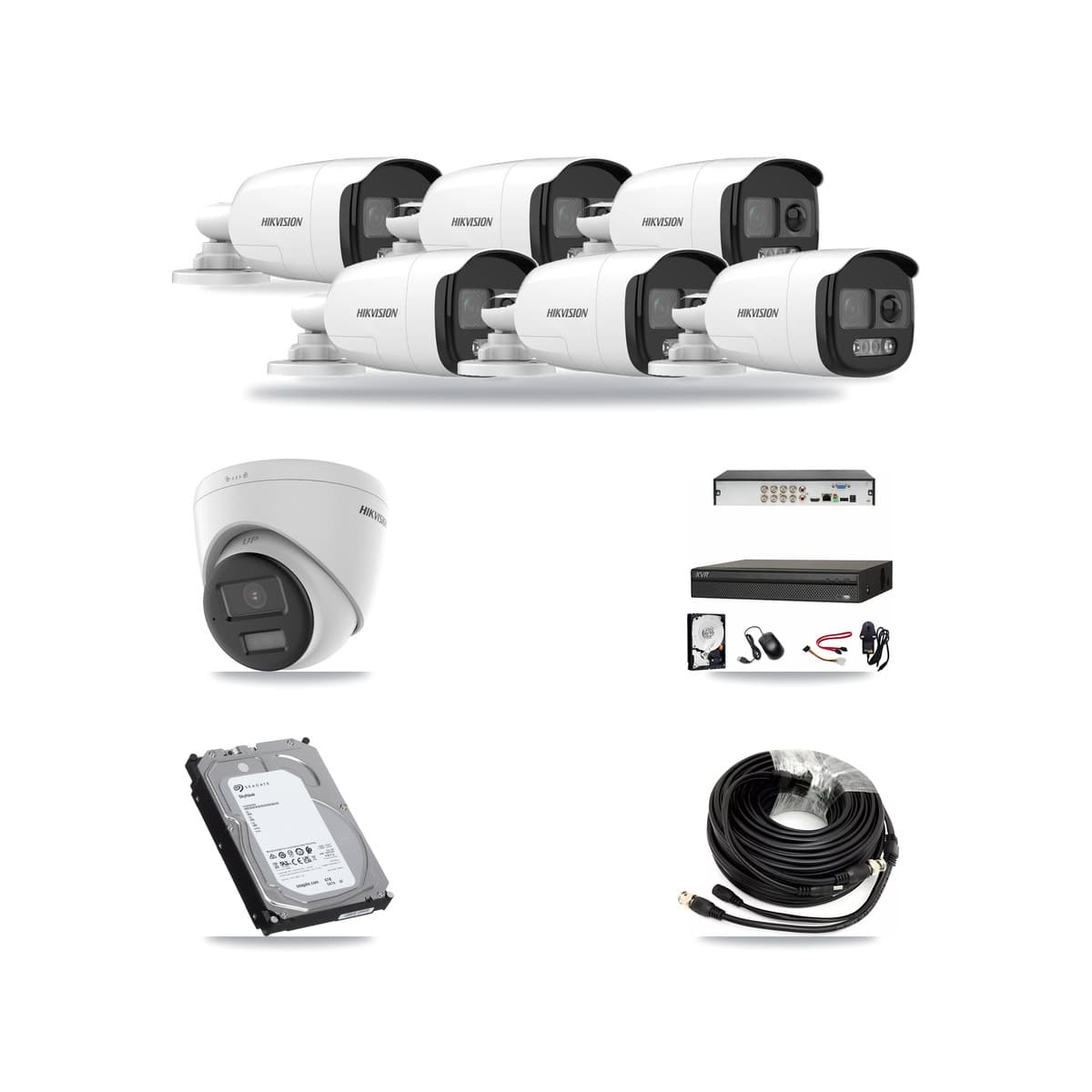 Hikvision & Dahua 8-Channel 5MP – 4K CCTV Kit — 6 5MP Bullet + 1 4K Turret Cameras + 6TB Recording - Image 1