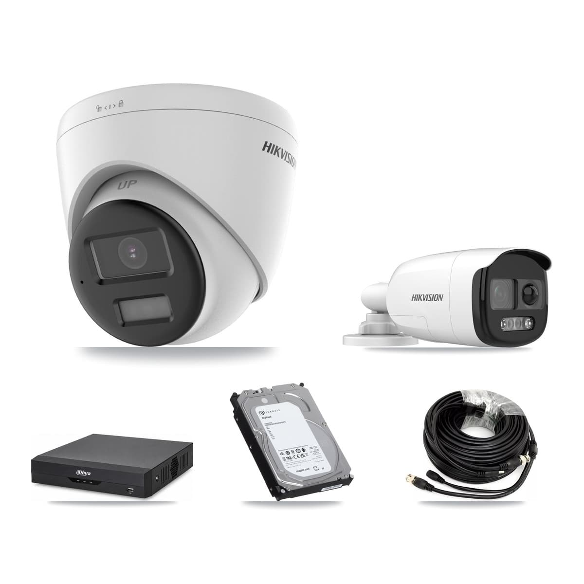 Hikvision & Dahua 4-Channel 5MP – 4K CCTV Kit — 1 5MP Bullet + 3 4K Turret Cameras + 6TB Recording
