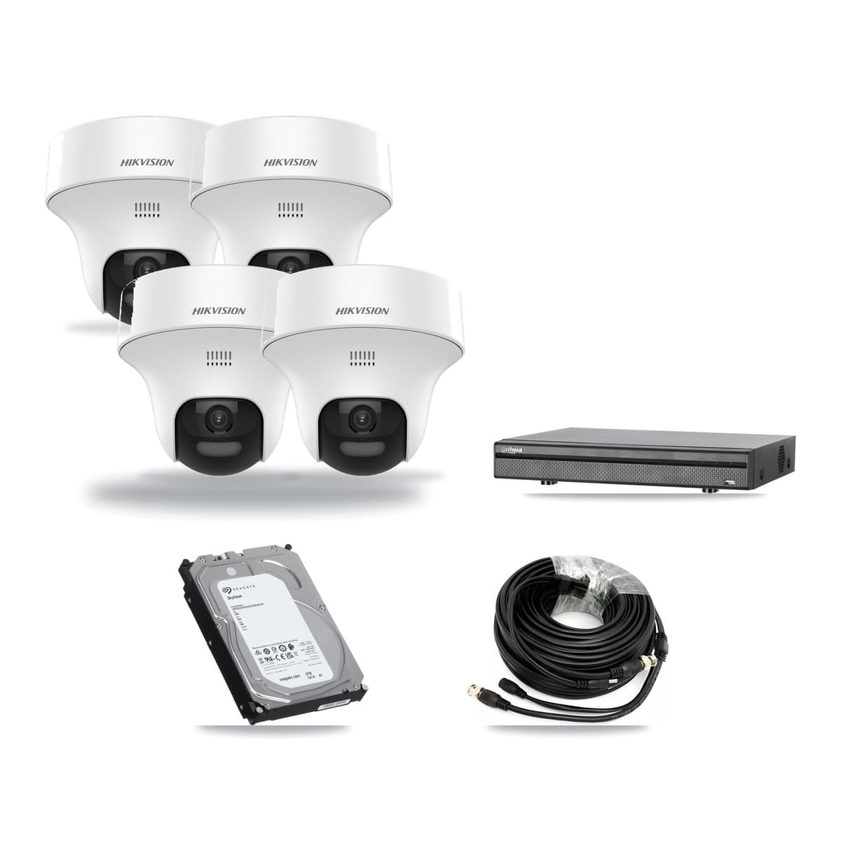 Hikvision & Dahua 8-Channel 5MP CCTV Kit — 4 DS-2CE70K0T Turret Cameras + 6TB Recording (DH-XVR5108H Recorder) - Image 1