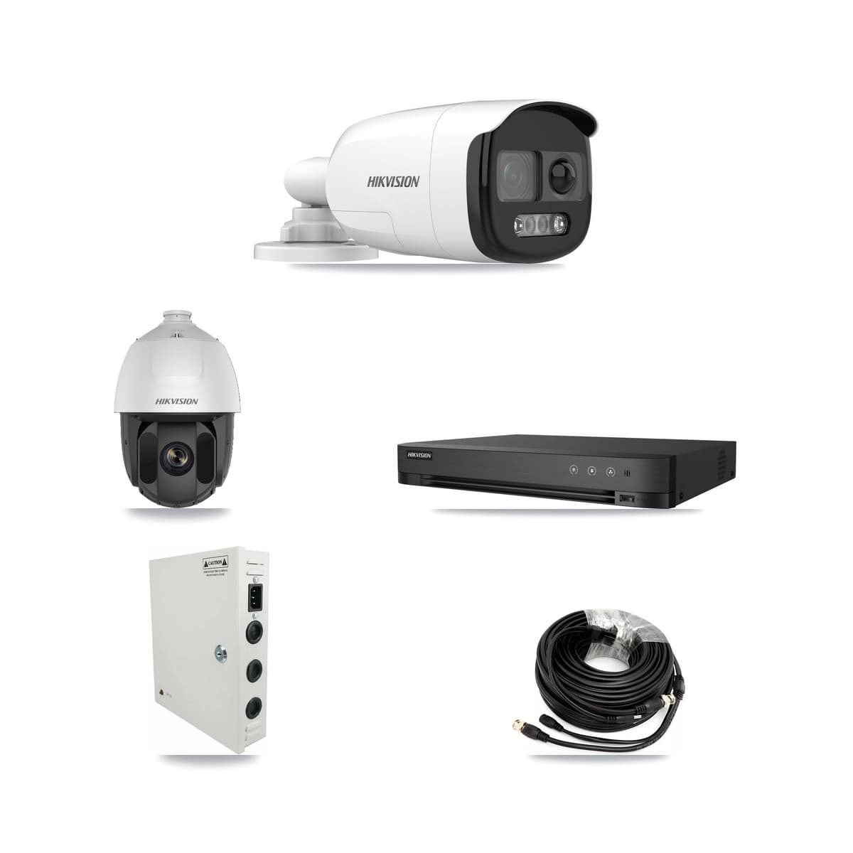 Hikvision 4-Channel 2MP – 5MP CCTV Kit — 1 DS-2AE5225TI 2MP PTZ + 2 DS-2CE12KF3T 5MP Bullet Cameras + 3TB Recording - Image 1