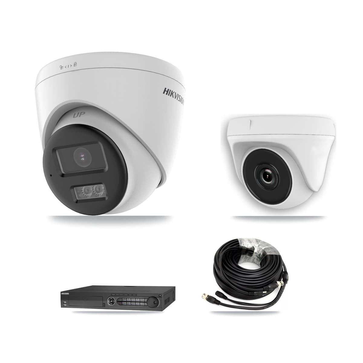 Hikvision 32-Channel 2MP – 5MP CCTV Kit — 2 DS-2CE78K0T-LTS 5MP Turret + 1 White HDT-2MP-N20W-2.8MM 2MP Dome Cameras + 3TB Recording (DS-7332HQHI-K4 Recorder) - Image 1