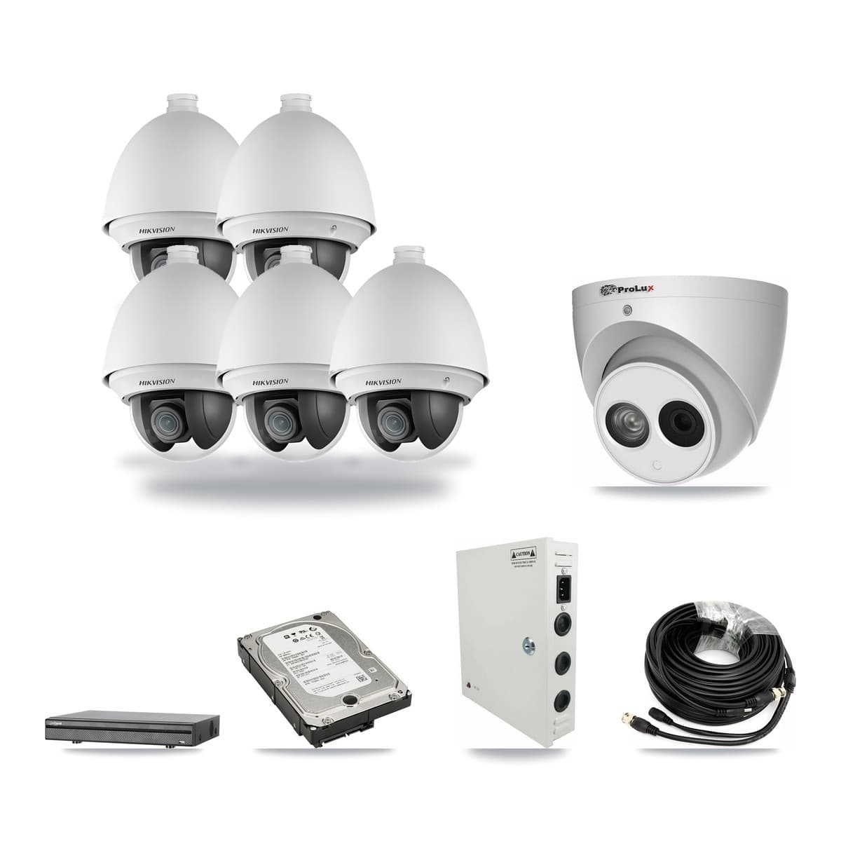 8-Channel 2MP – 4MP CCTV Kit — 5 2MP PTZ + 1 4MP Turret Cameras + 5TB Recording (DH-XVR5108H Recorder) - Image 1