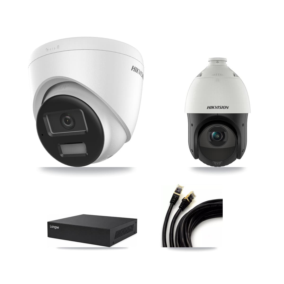 Hikvision & Longse 8-Channel 4MP – 4K CCTV Kit — 3 4K Turret + 1 4MP PTZ Cameras + 8TB Recording