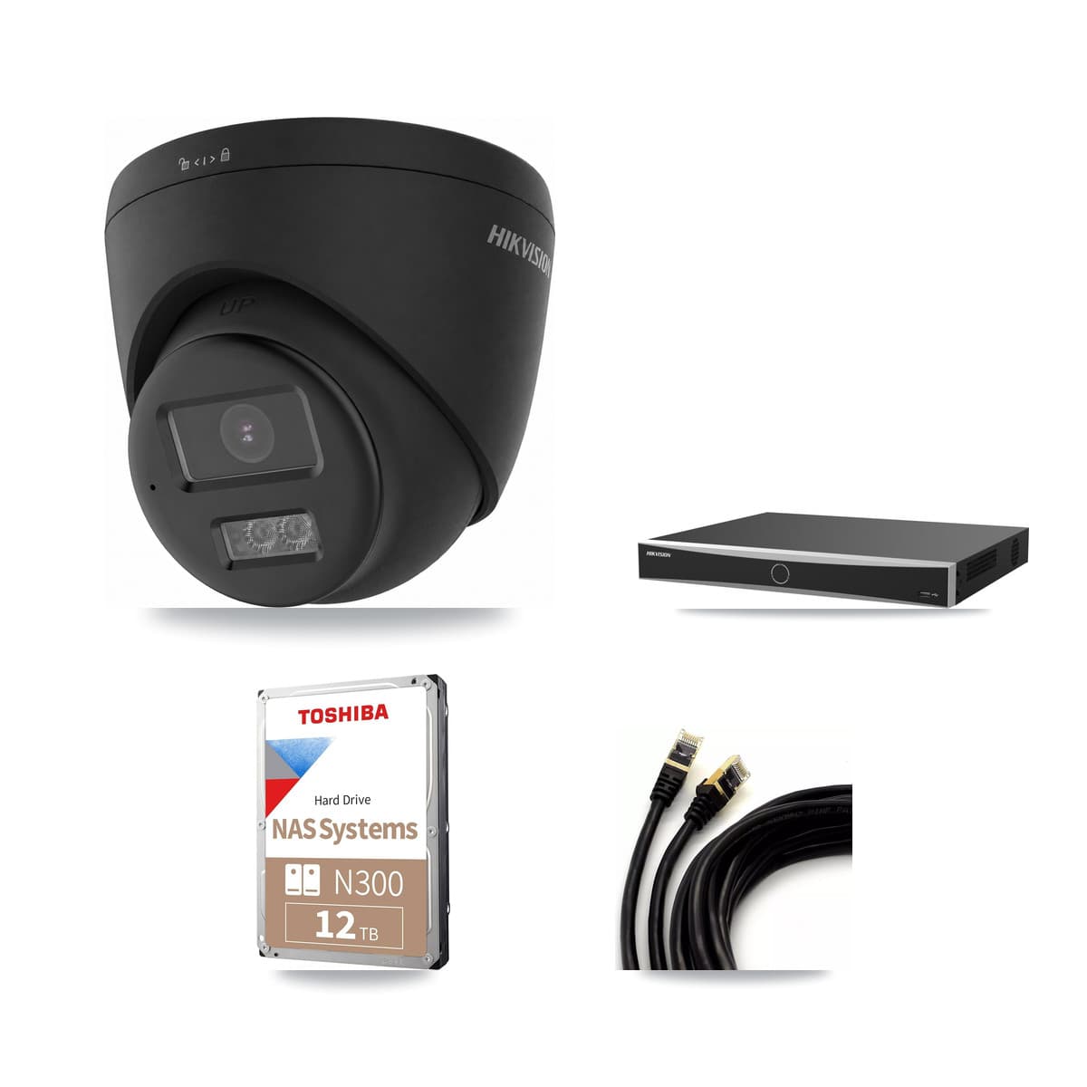 Hikvision 16-Channel 4K CCTV Kit — 9 Black DS-2CD1383G2 Turret Cameras + 2× 12TB Recording (DS-7616NXI Recorder)