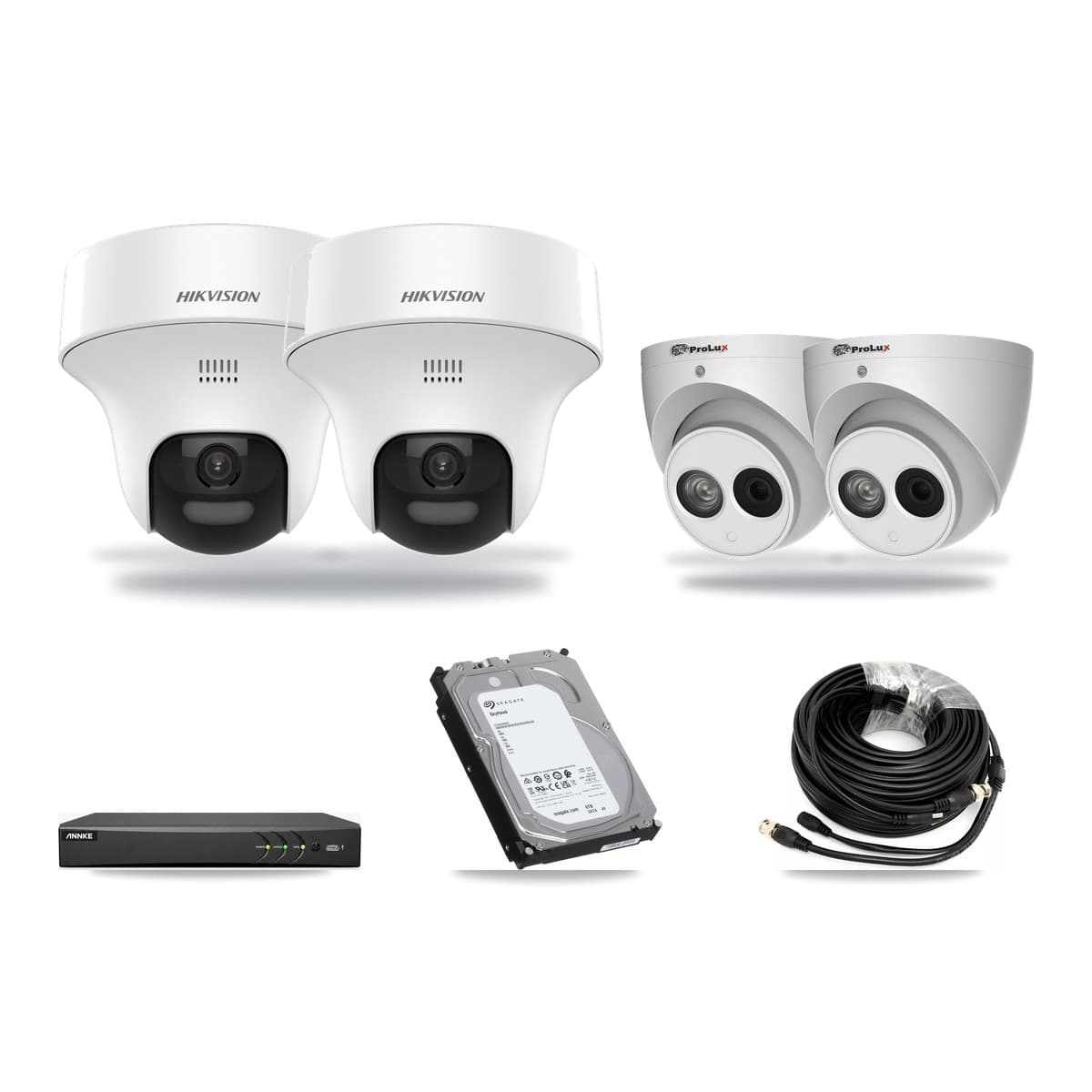 4-Channel 4MP – 5MP CCTV Kit — 2 DS-2CE70K0T 5MP + 2 PXC-612C4W-A 4MP Turret Cameras + 6TB Recording (AN-DV4-8MP Recorder) - Image 1