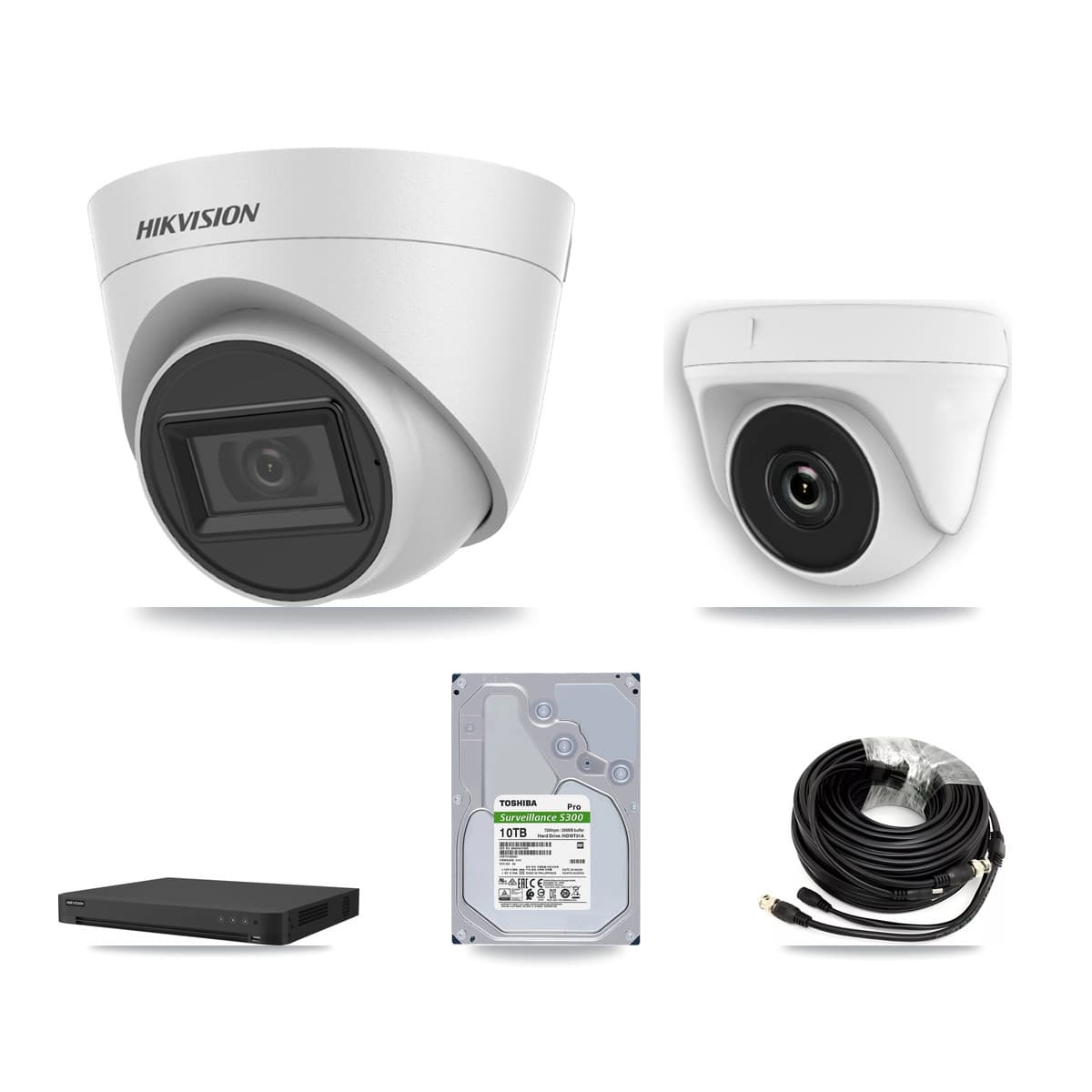 Hikvision 32-Channel 2MP – 5MP CCTV Kit — 7 White 5MP Turret + 1 White 2MP Dome Cameras + 10TB Recording