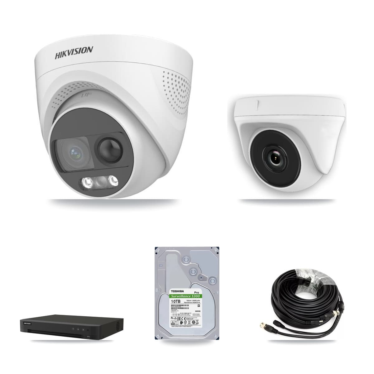 Hikvision 8-Channel 2MP – 5MP CCTV Kit — 7 DS-2CE72KF3T-PIRXO 5MP Turret + 1 White HDT-2MP-N20W-2.8MM 2MP Dome Cameras + 10TB Recording (IDS-7208HUHI-M1/XT Recorder) - Image 1