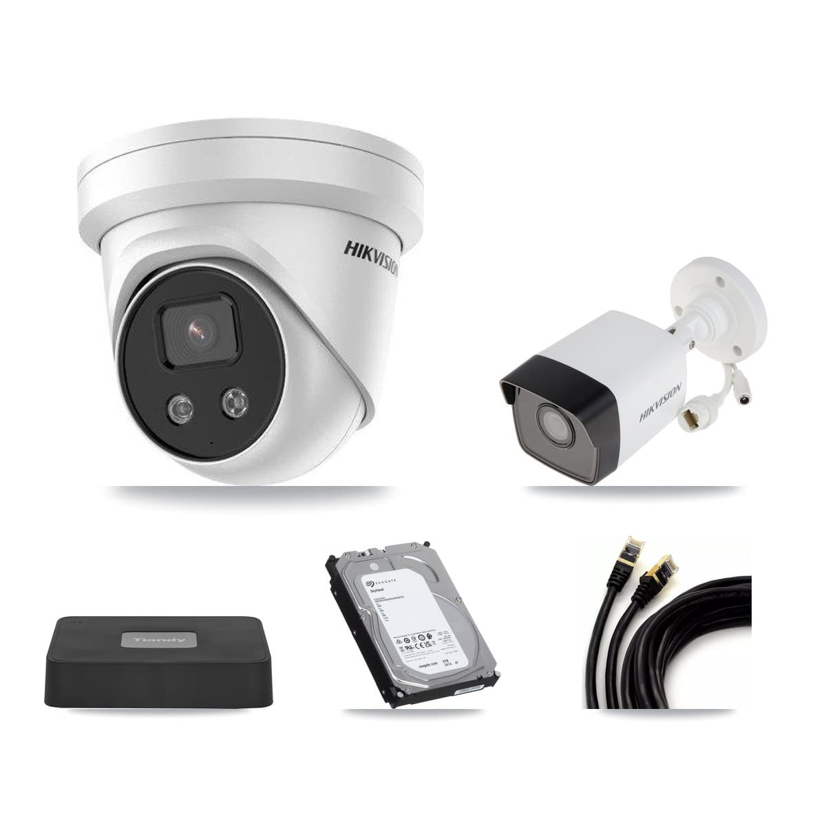 Hikvision & Tiandy 4-Channel 5MP CCTV Kit — 1 Bullet + 3 Turret Cameras + 6TB Recording