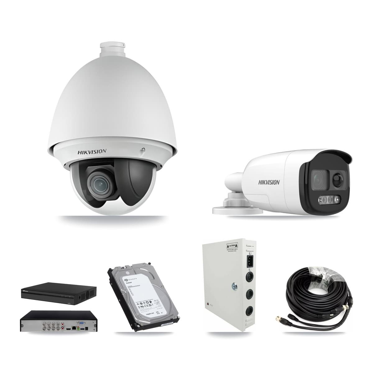 Hikvision & Prolux 8-Channel 2MP – 5MP CCTV Kit — 3 DS-2AE4225T 2MP PTZ + 3 DS-2CE12KF3T 5MP Bullet Cameras + 6TB Recording
