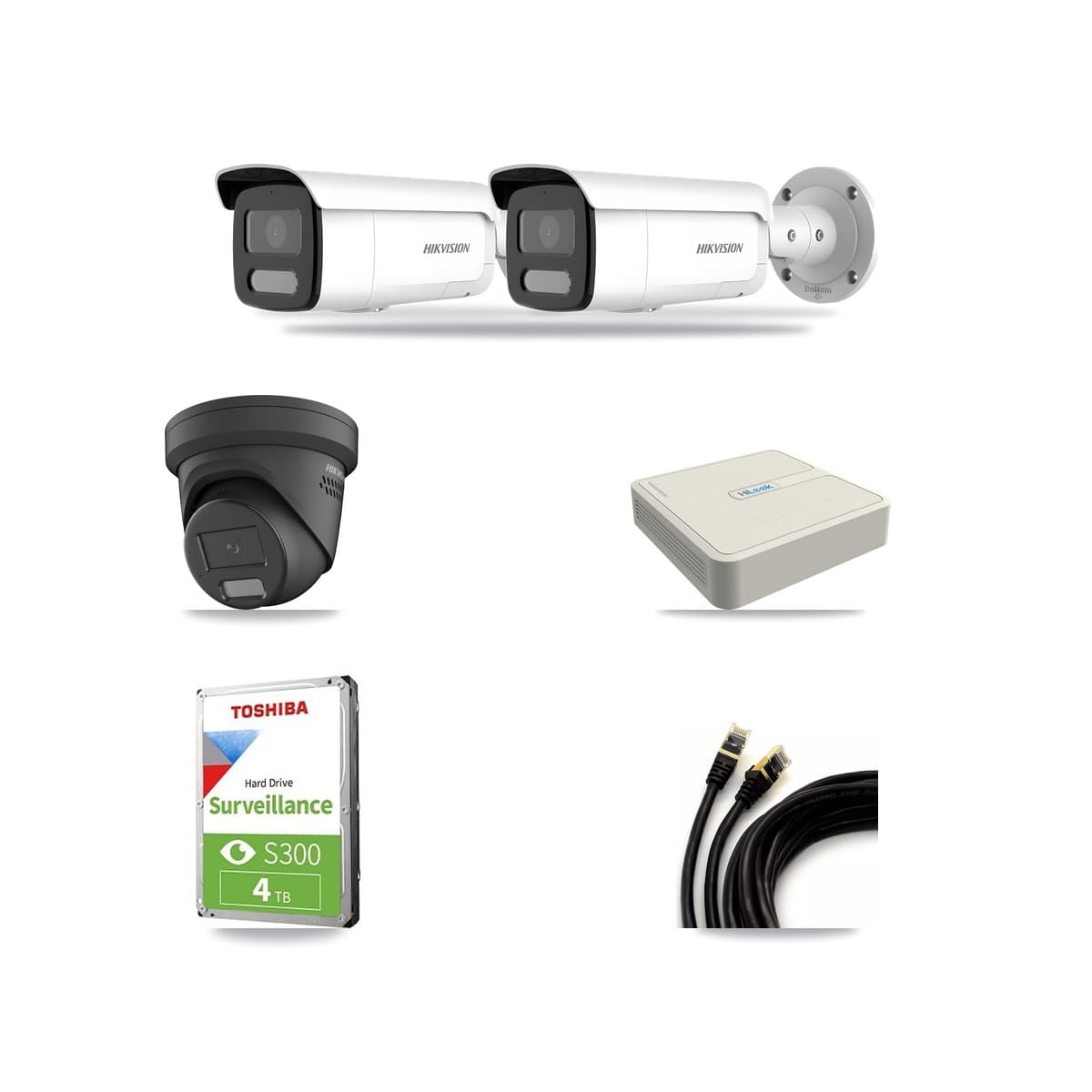 Hikvision & HiLook 8-Channel 4MP CCTV Kit — 1 Black Turret + 2 Bullet Cameras + 4TB Recording - Image 1
