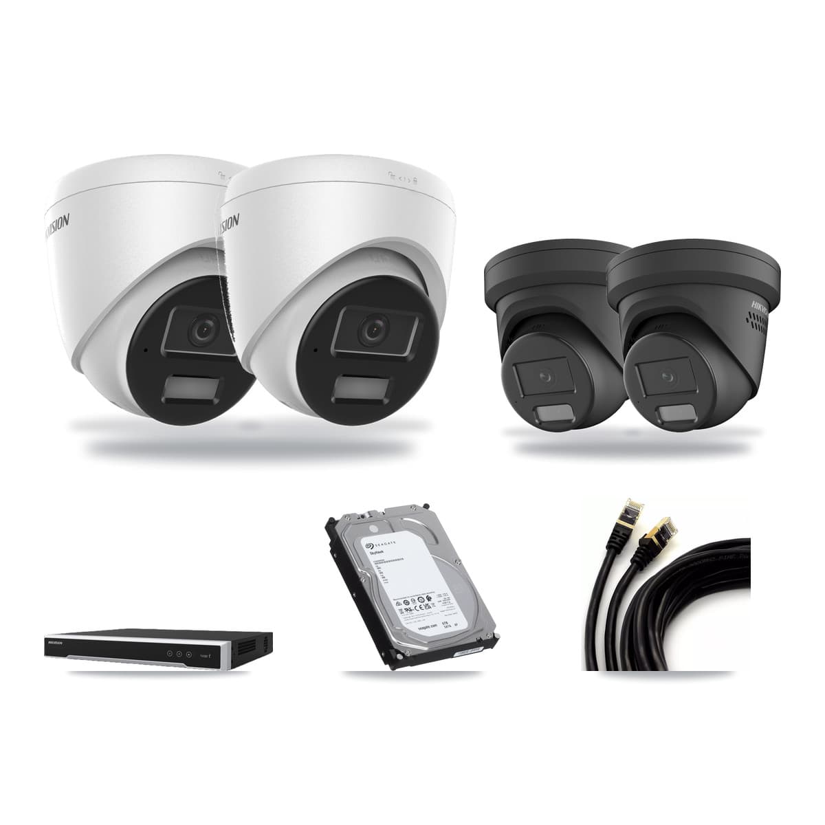 Hikvision 16-Channel 4MP CCTV Kit — 2 DS-2CD1343G2 + 2 DS-2CD2347G2 Turret Cameras + 6TB Recording - Image 1