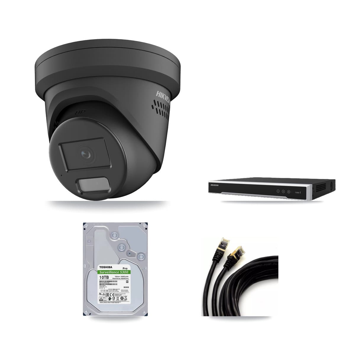 Hikvision 16-Channel 4MP CCTV Kit — 8 Black Turret Cameras + 10TB Recording (DS-7616NI-M2 Recorder)