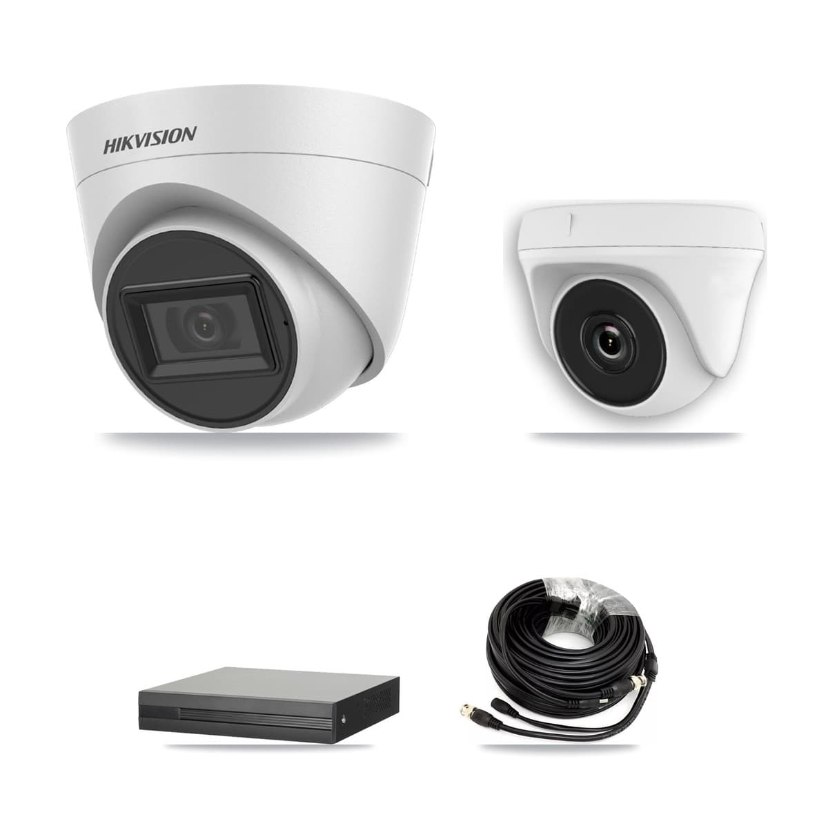 Hikvision 4-Channel 2MP – 5MP CCTV Kit — 2 White 5MP Turret + 1 White 2MP Dome Cameras + 3TB Recording (XVR-3104HS Recorder)